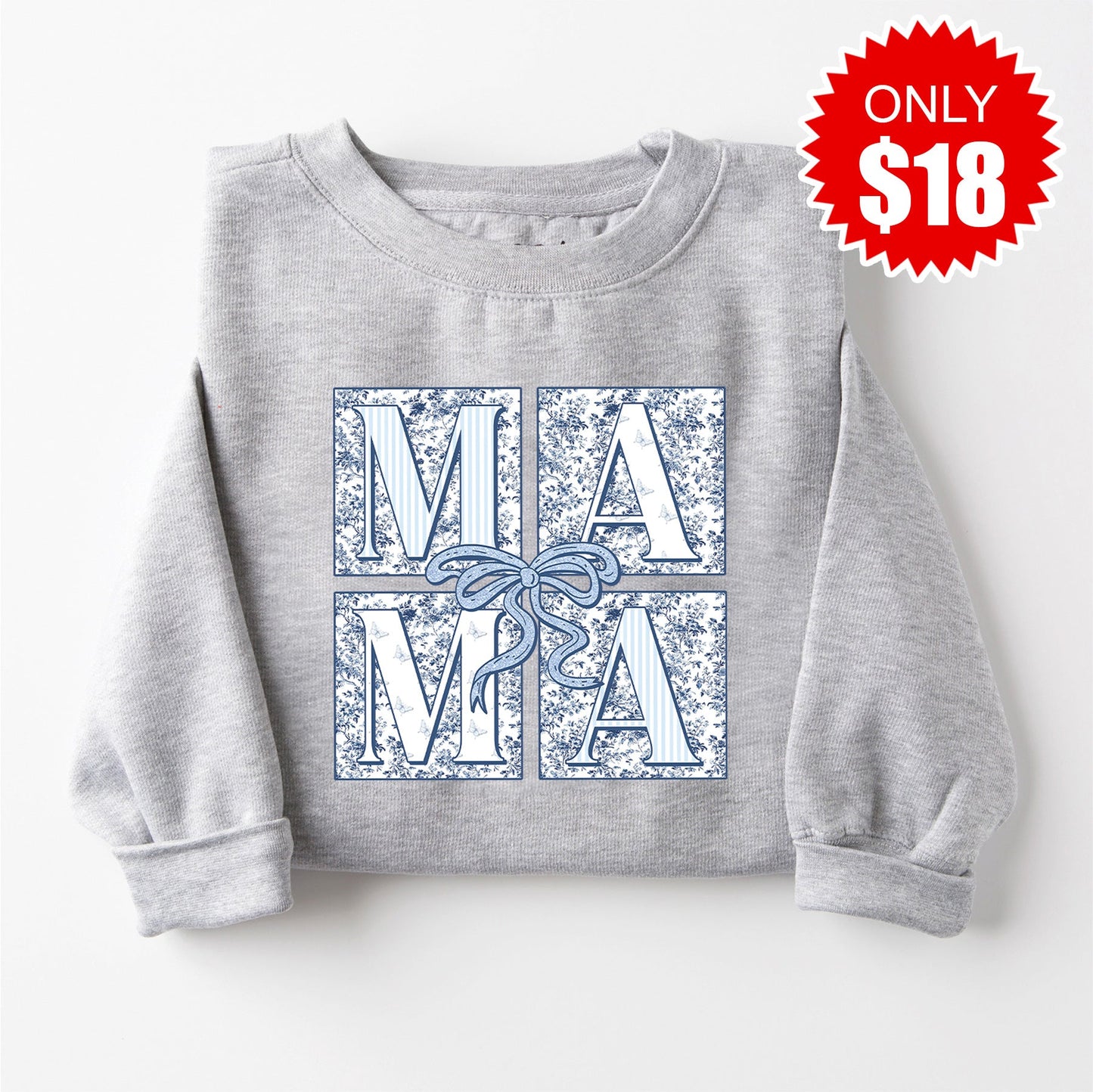 Mama Patchwork Crewneck Sweatshirt - Heather Grey