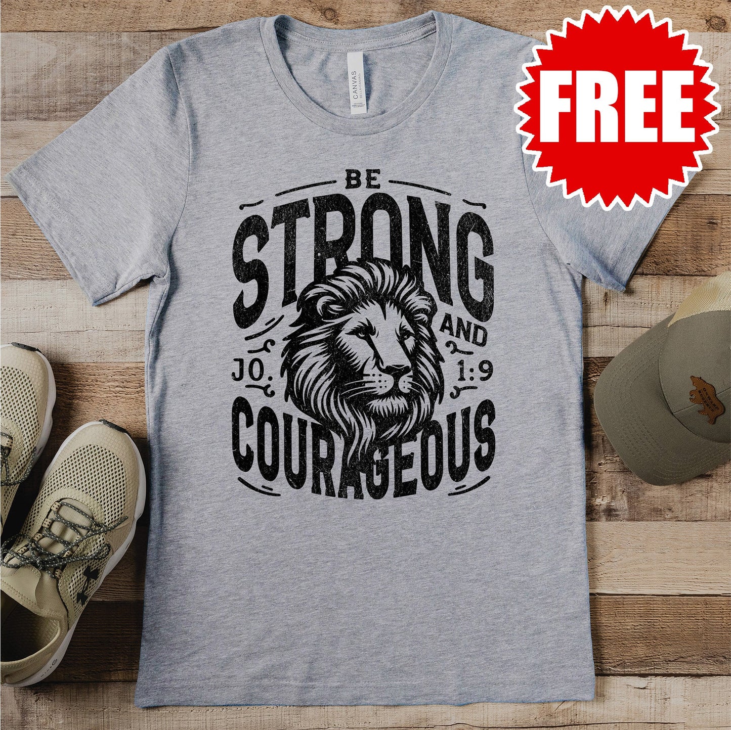 Be Strong & Courageous Mens Tee - Heather Grey - 0