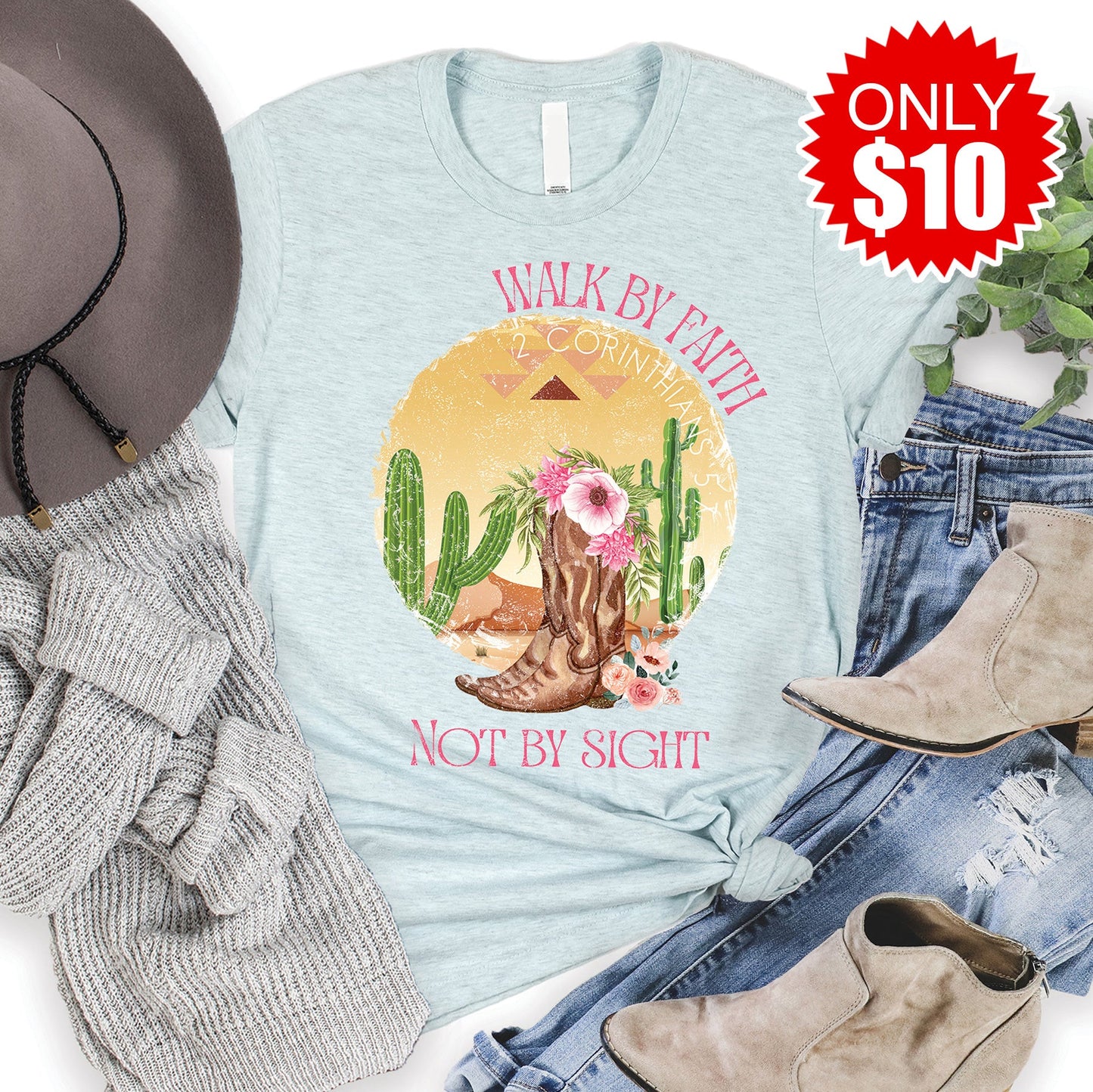 Walk By Faith Tee - Heather Ice Blue