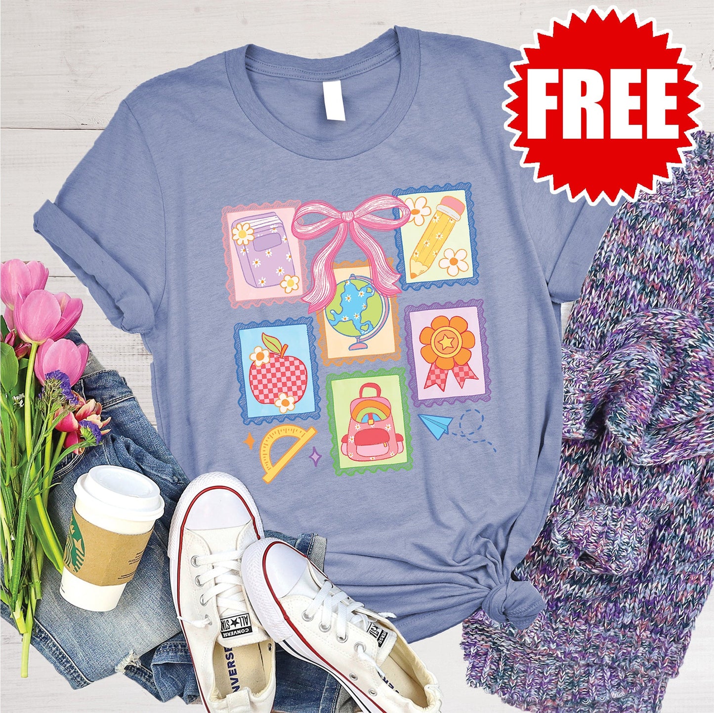 School Stuff Tee - Heather Lavender Blue - 0
