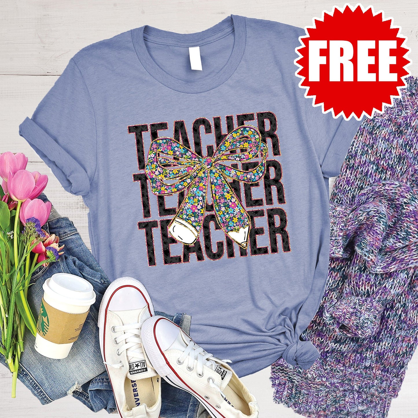 Teacher Tee - Heather Lavender Blue - 0