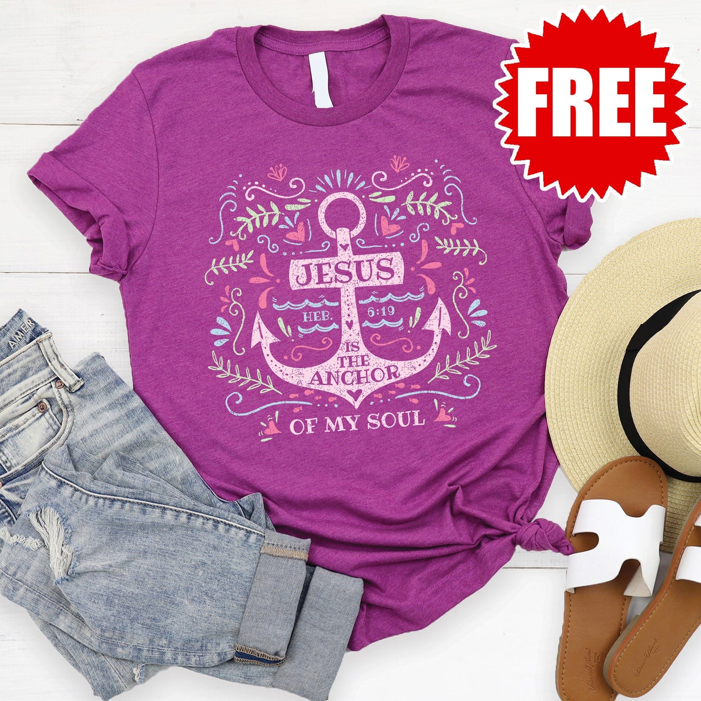 Jesus Anchor Tee - Heather Magenta - 0