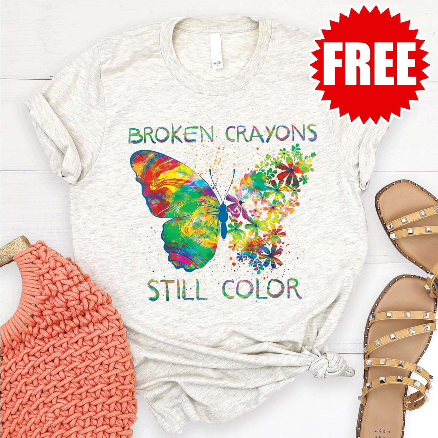 Broken Crayons Tee - Heather Oatmeal - 0
