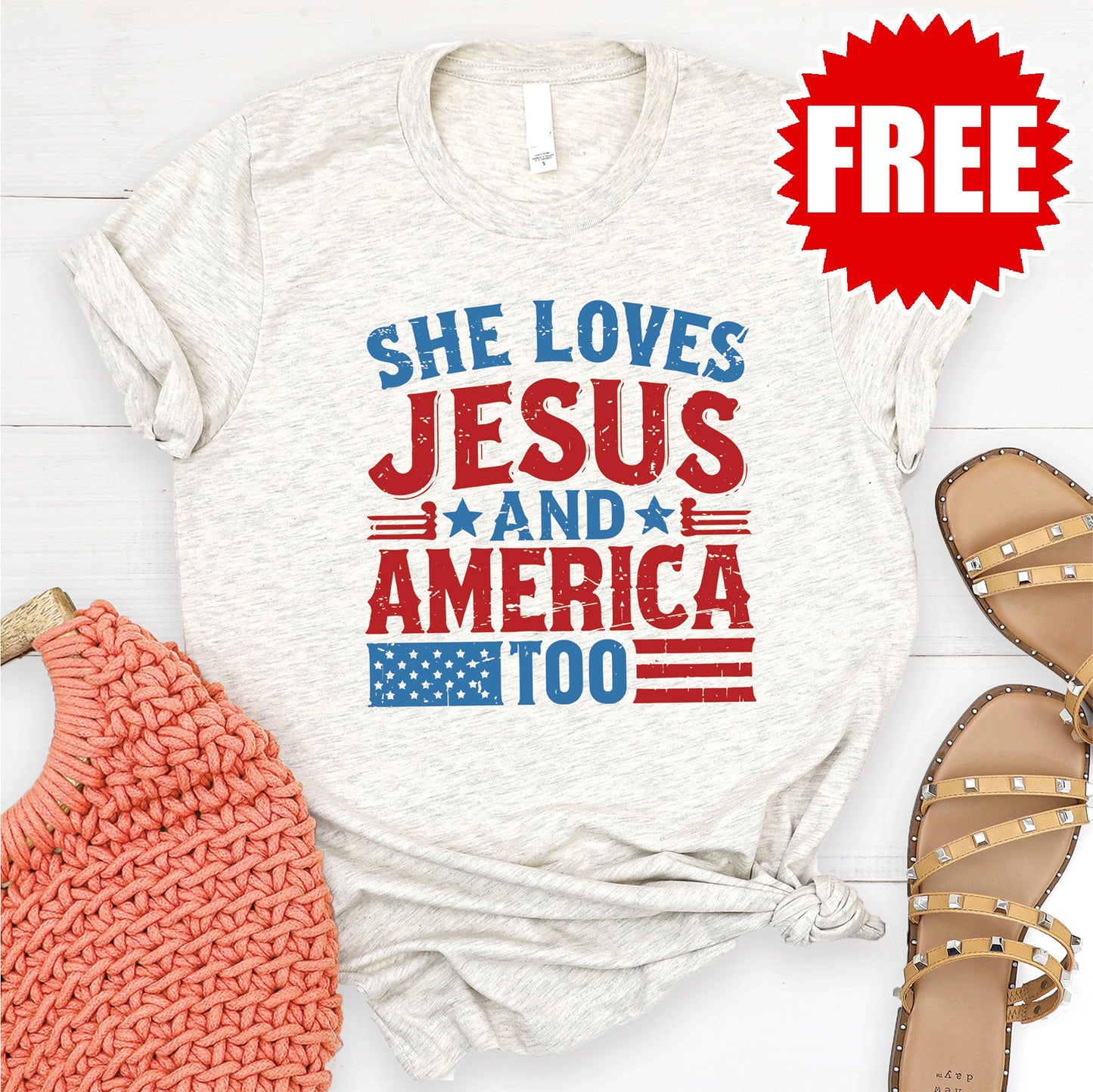 She Loves Jesus Tee - Heather Oatmeal - 0 Style001