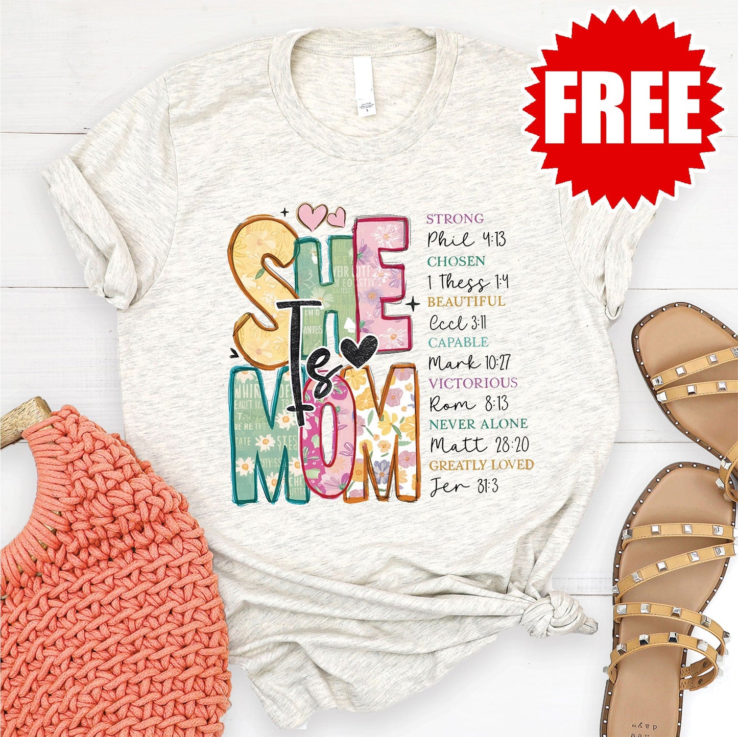 She is Mom Tee - Heather Oatmeal - FREE