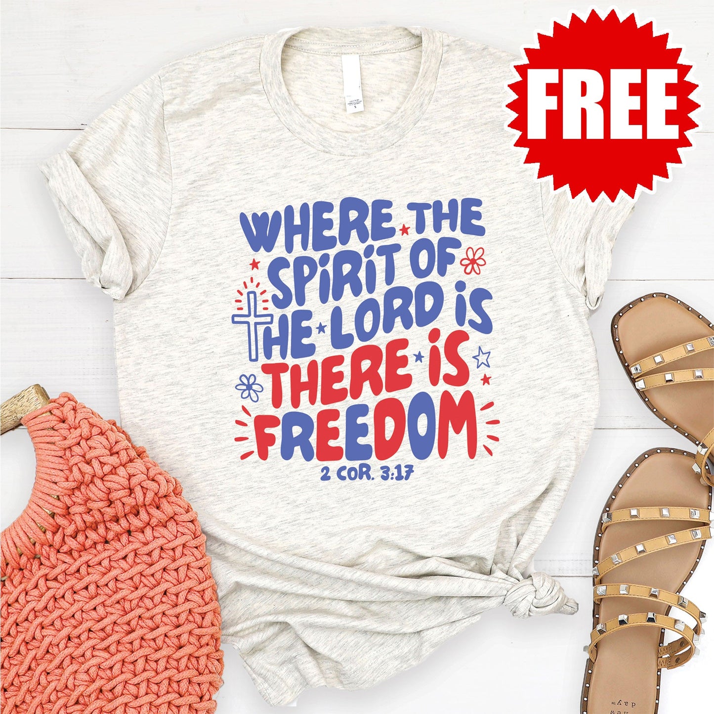 There Is Freedom Tee - Heather Oatmeal - 0