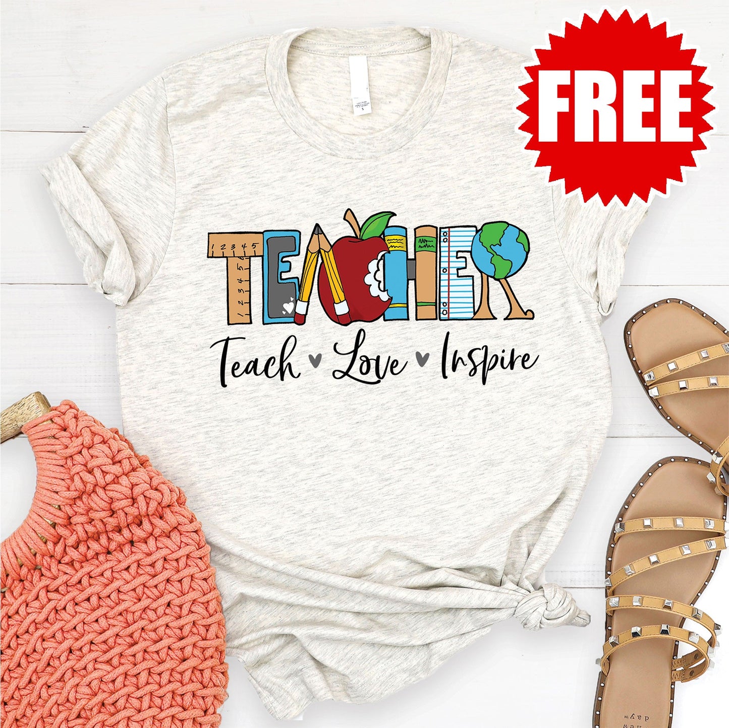 Teach Love Inspire Tee - Heather Oatmeal - 0