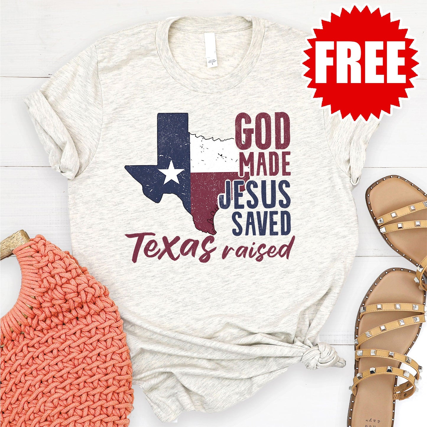 Texas Raised Tee - Heather Oatmeal - 0