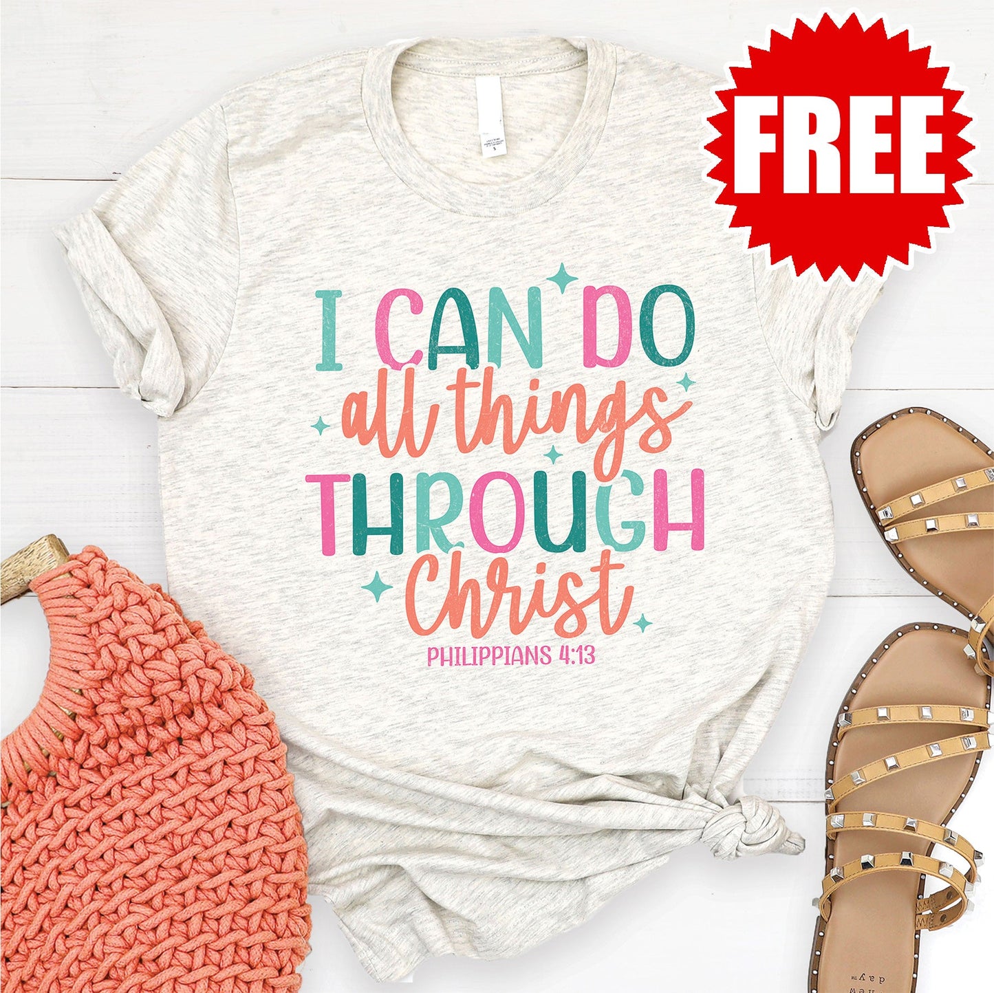 Through Christ Tee - Heather Oatmeal - 0