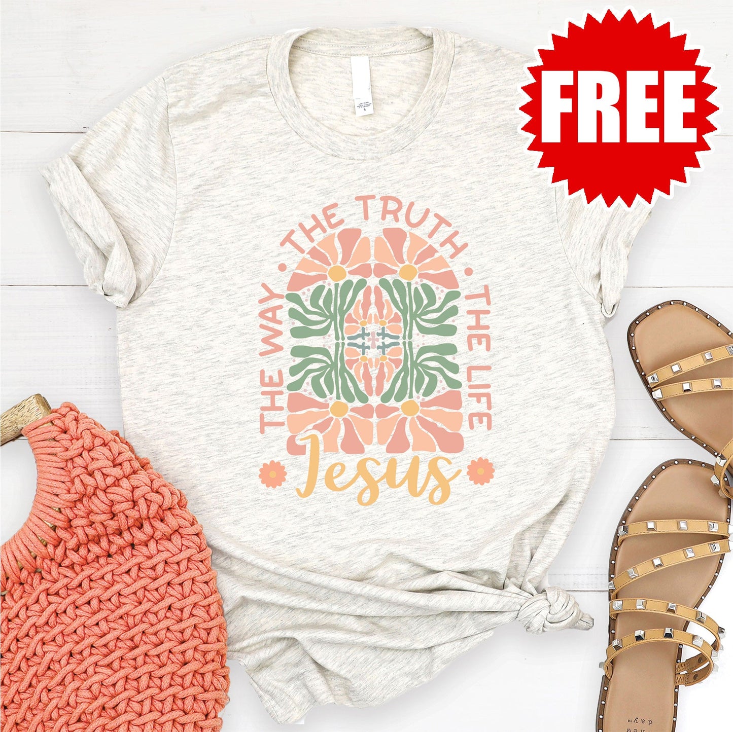 The Way The Truth The Life Tee - Heather Oatmeal - 0