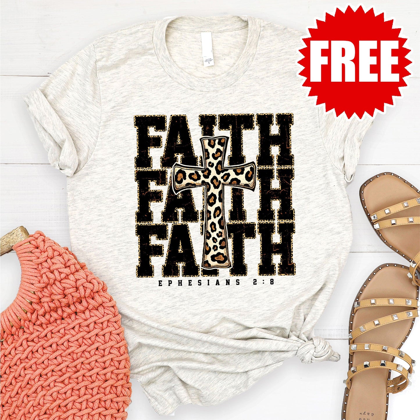 Faith Leopard Tee - Heather Oatmeal - 0