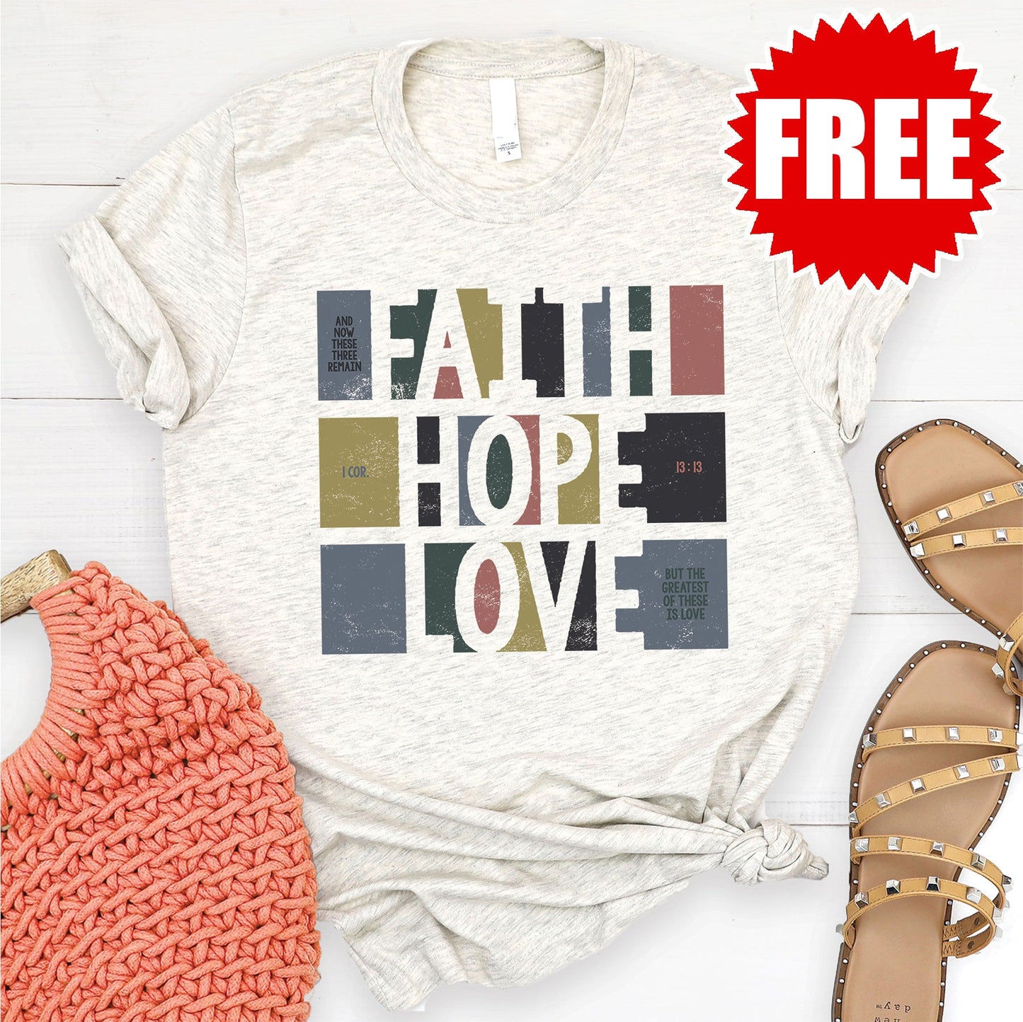 Faith Hope Love Tee - Heather Oatmeal - 0