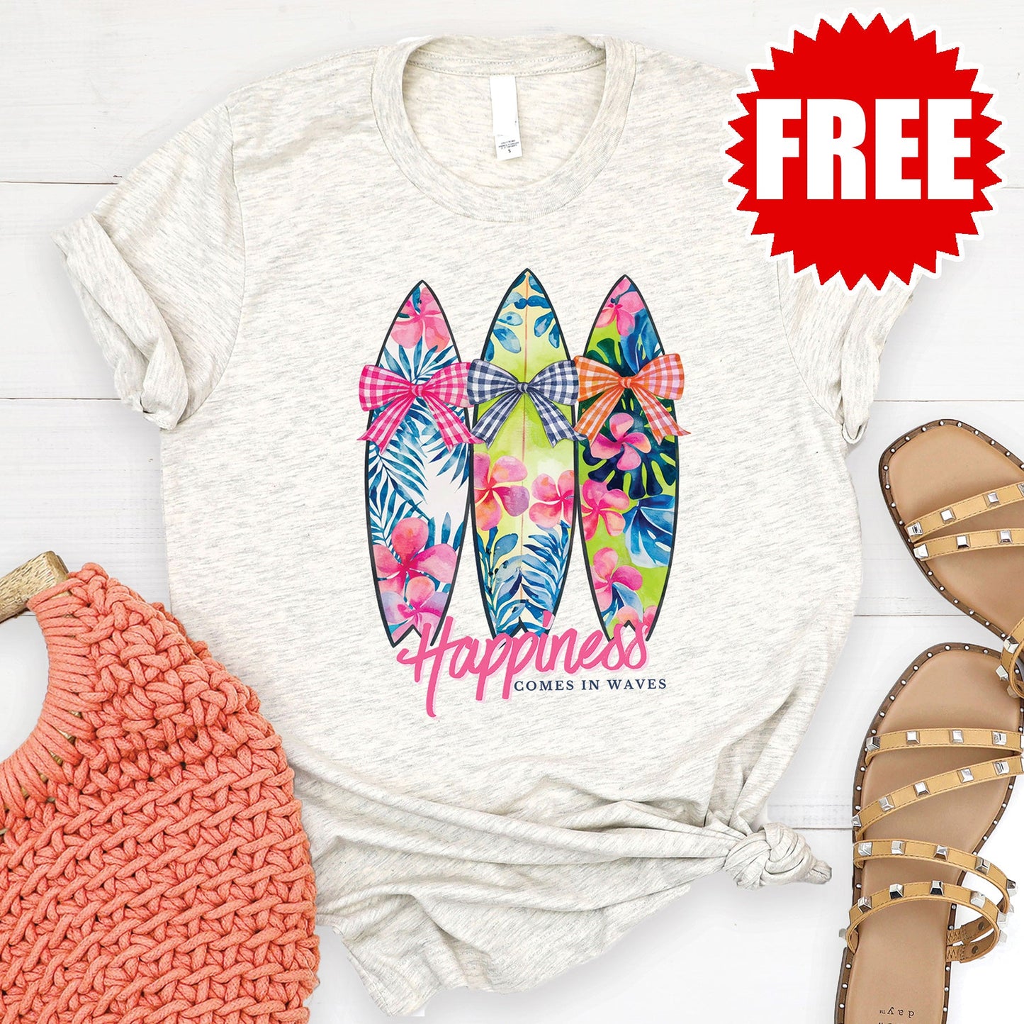 Happiness Tee - Heather Oatmeal - 0