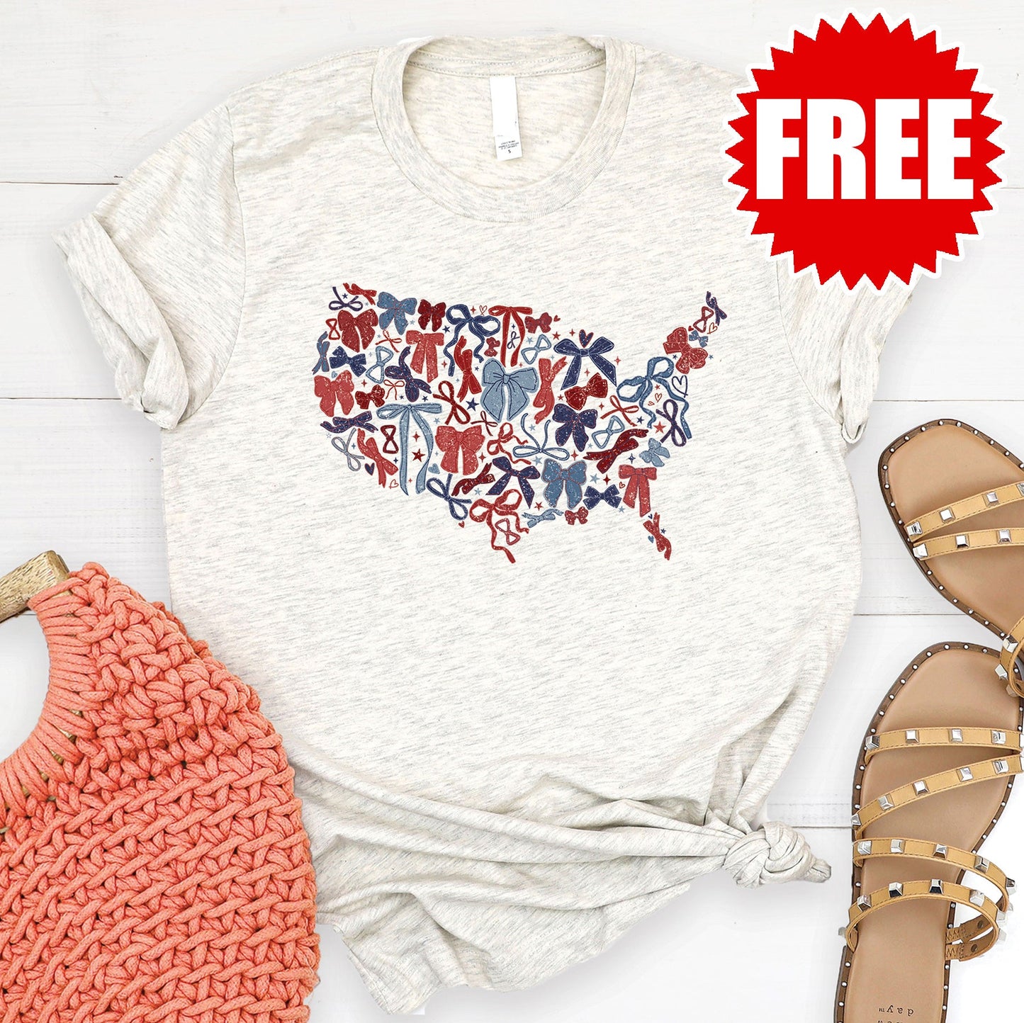Ribbons USA Tee - Heather Oatmeal - FREE