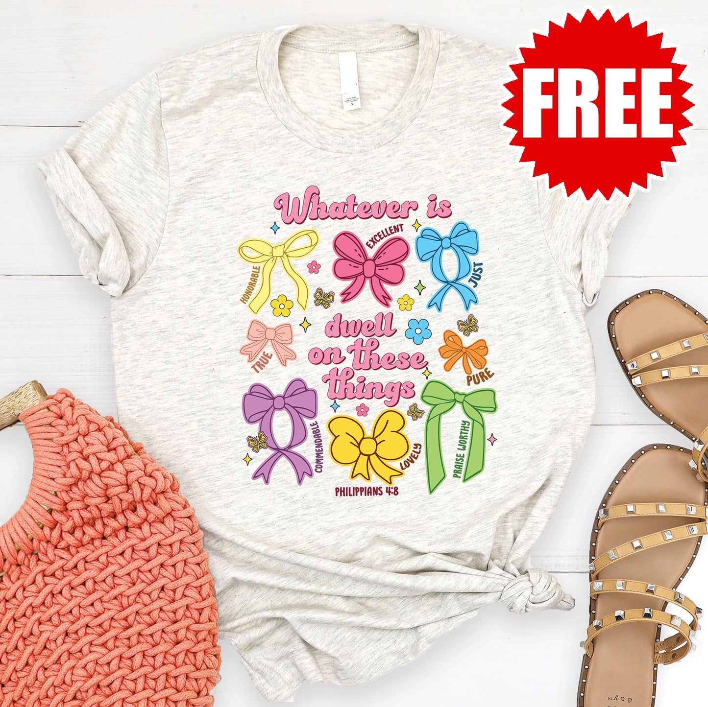 Whatever is Dwell on these Things Tee - Heather Oatmeal - 0
