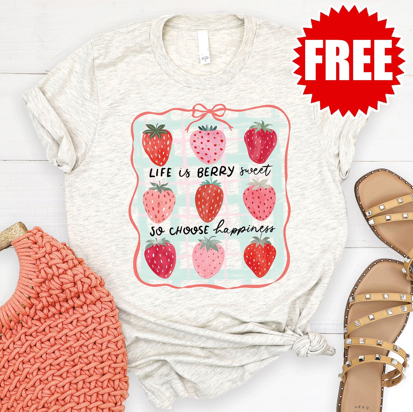 Life Is Berry Sweet Tee - Heather Oatmeal - 0