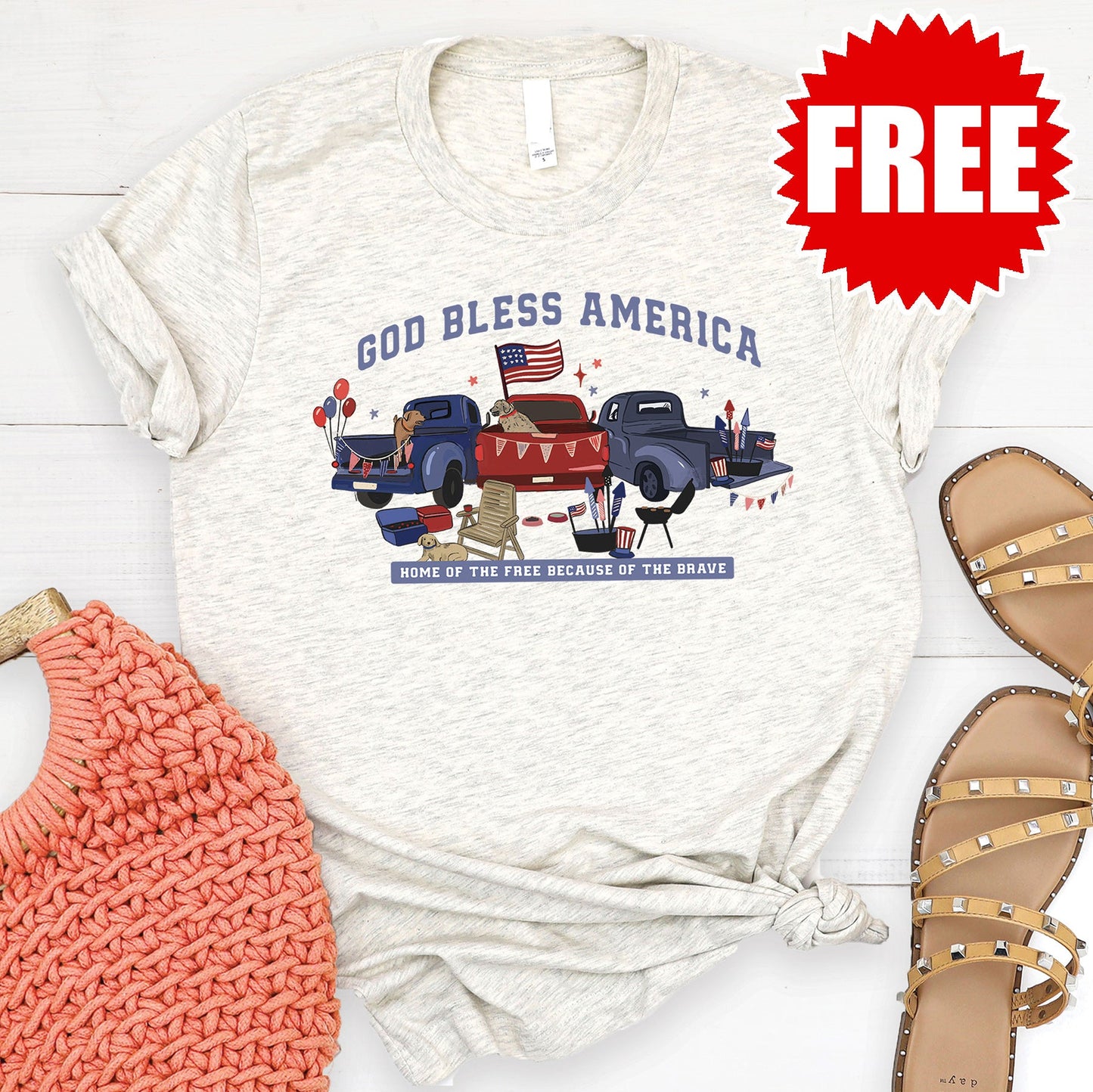 God Bless America Trucks Tee - Heather Oatmeal - 0