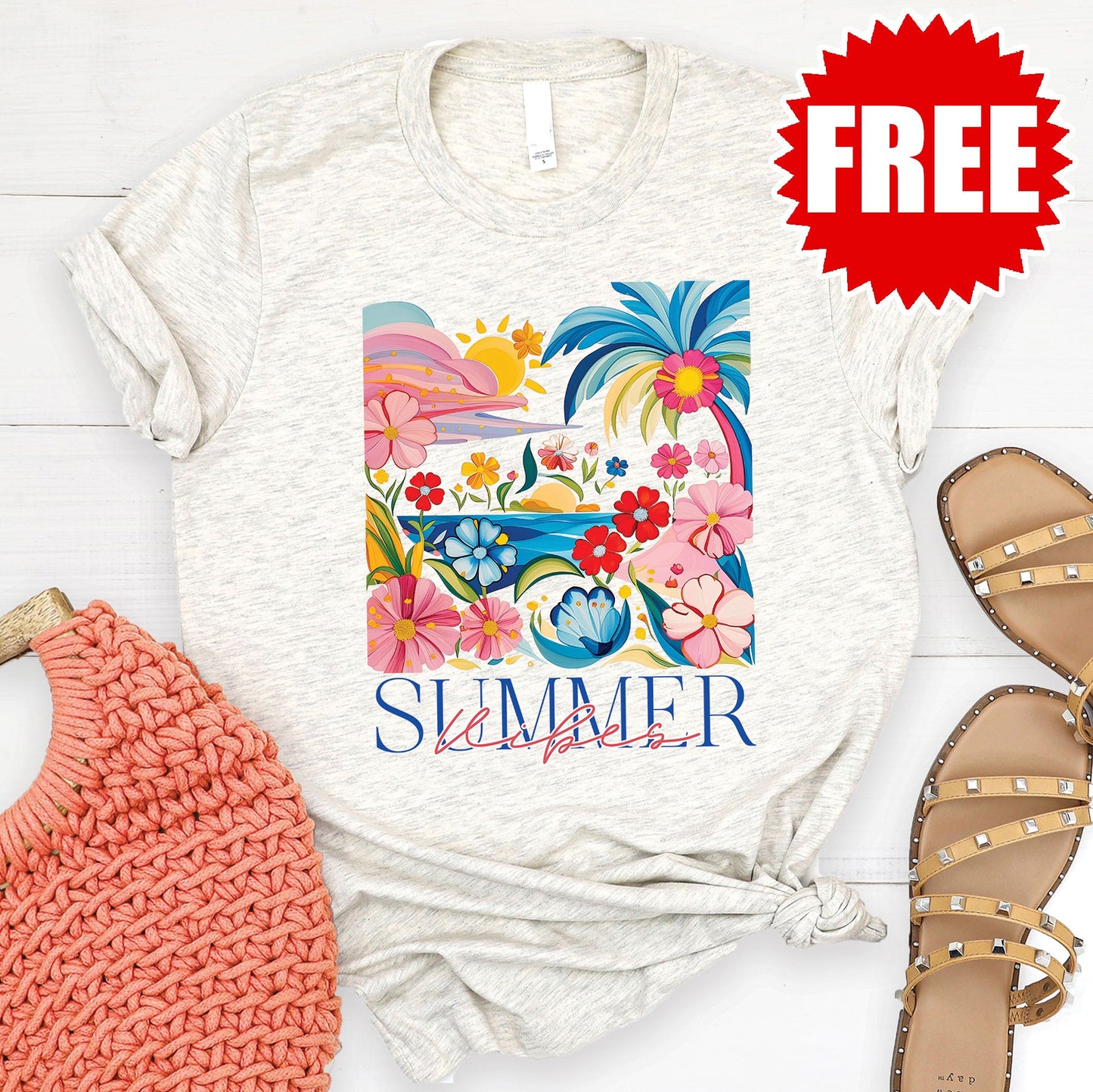 Summer Vibes Tee - Heather Oatmeal - 0 Style002