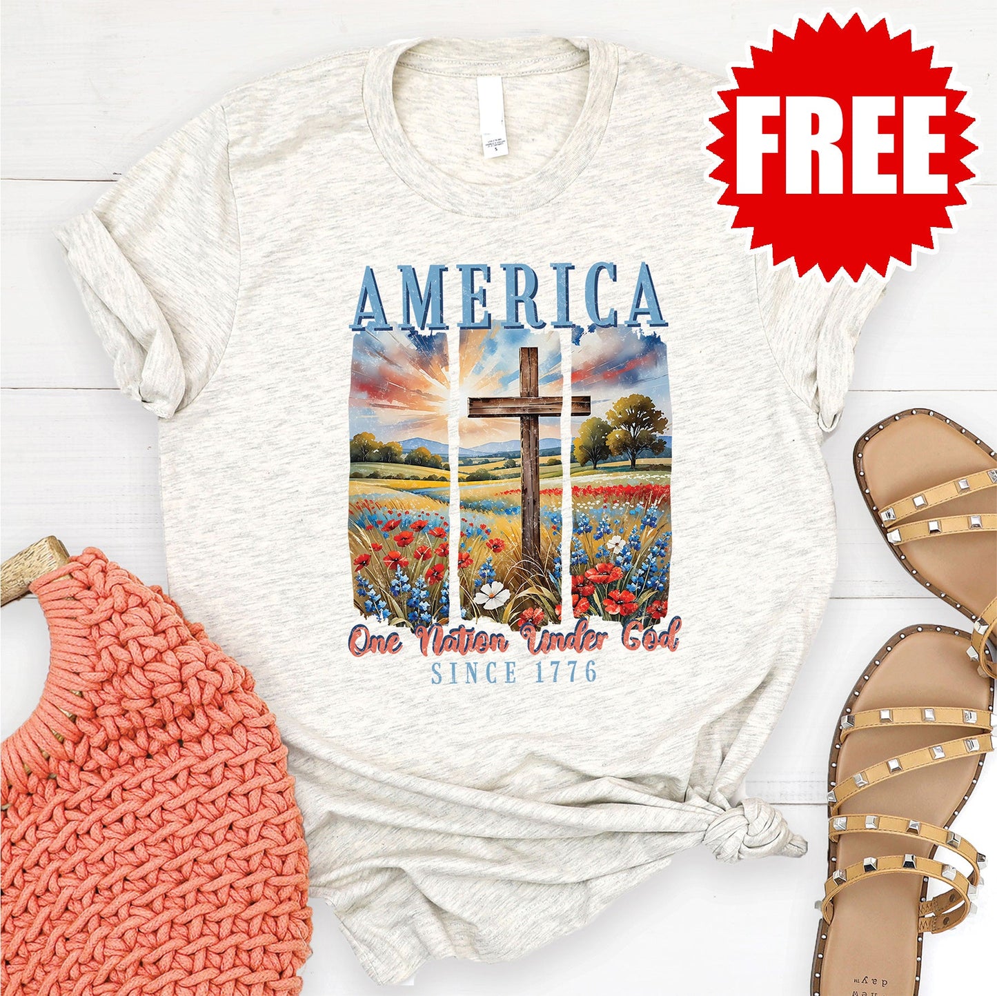 One Nation Under God Tee - Heather Oatmeal - 0