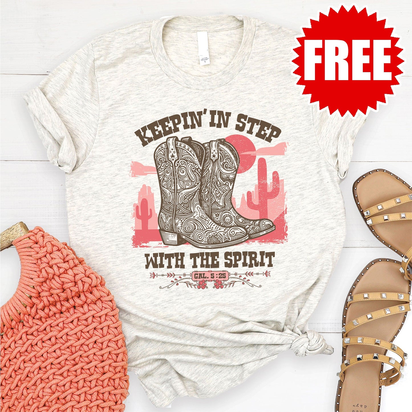 Keepin in Step Tee - Heather Oatmeal - 0