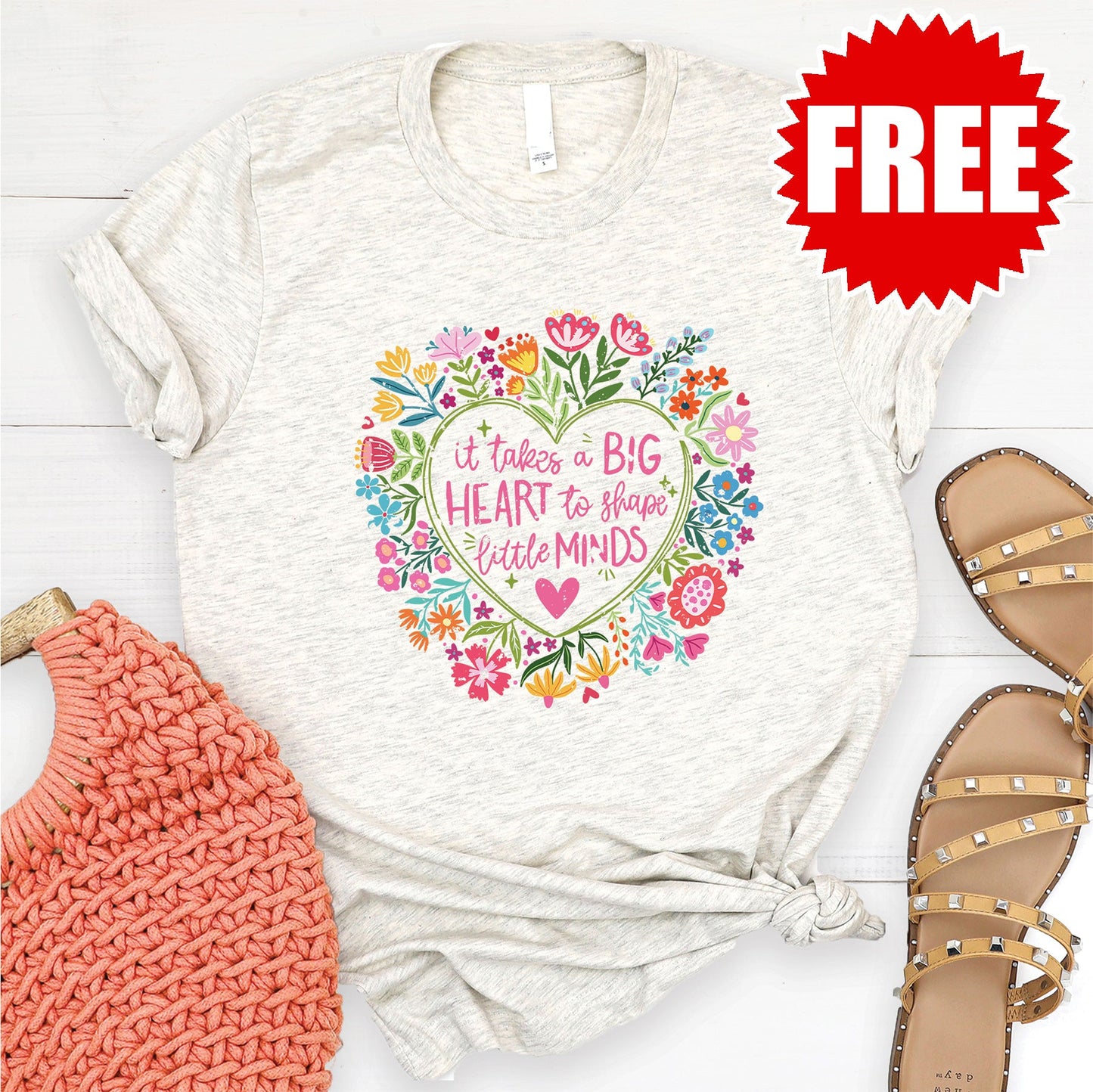 Big Heart Tee - Heather Oatmeal - FREE