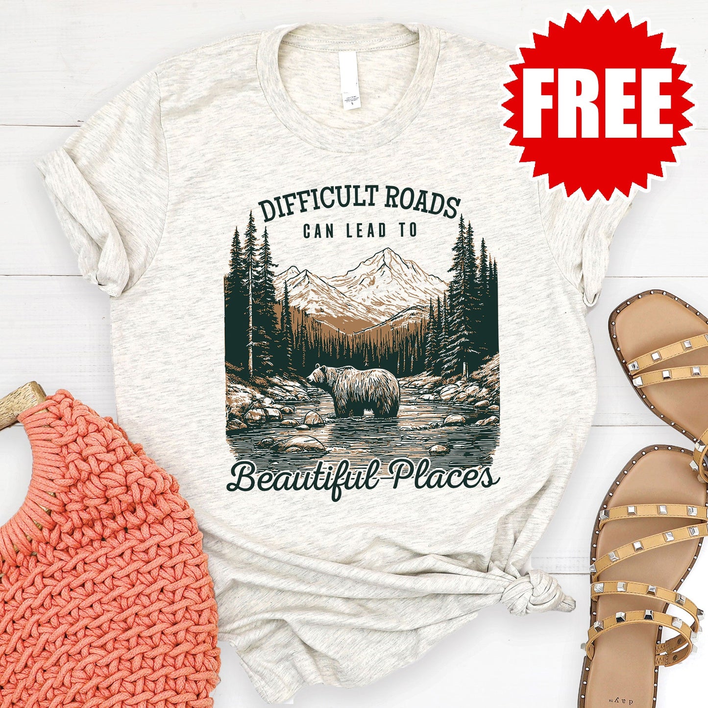 Beautiful Places Tee - Heather Oatmeal - FREE