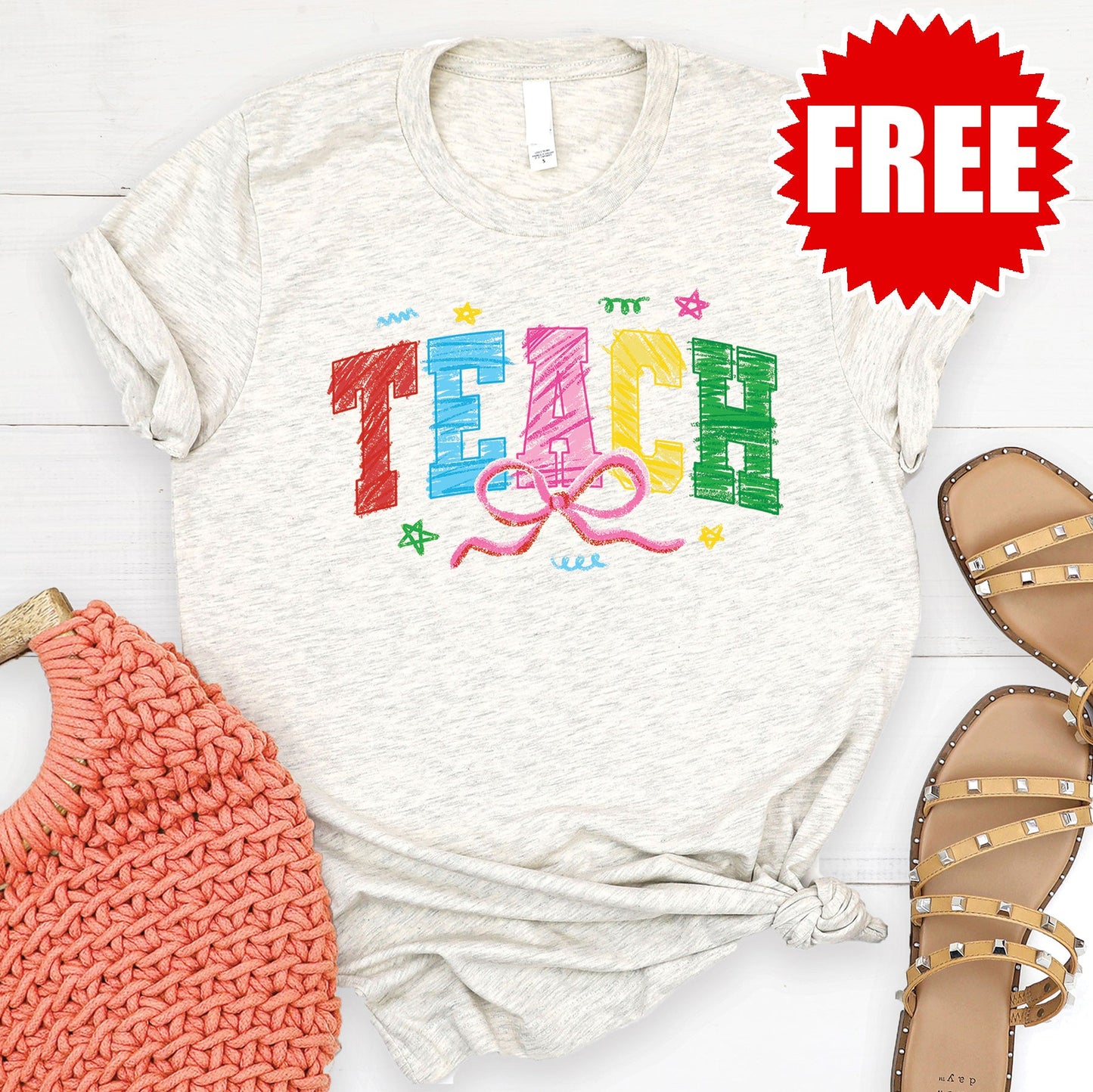Teach Sketch Tee - Heather Oatmeal - FREE