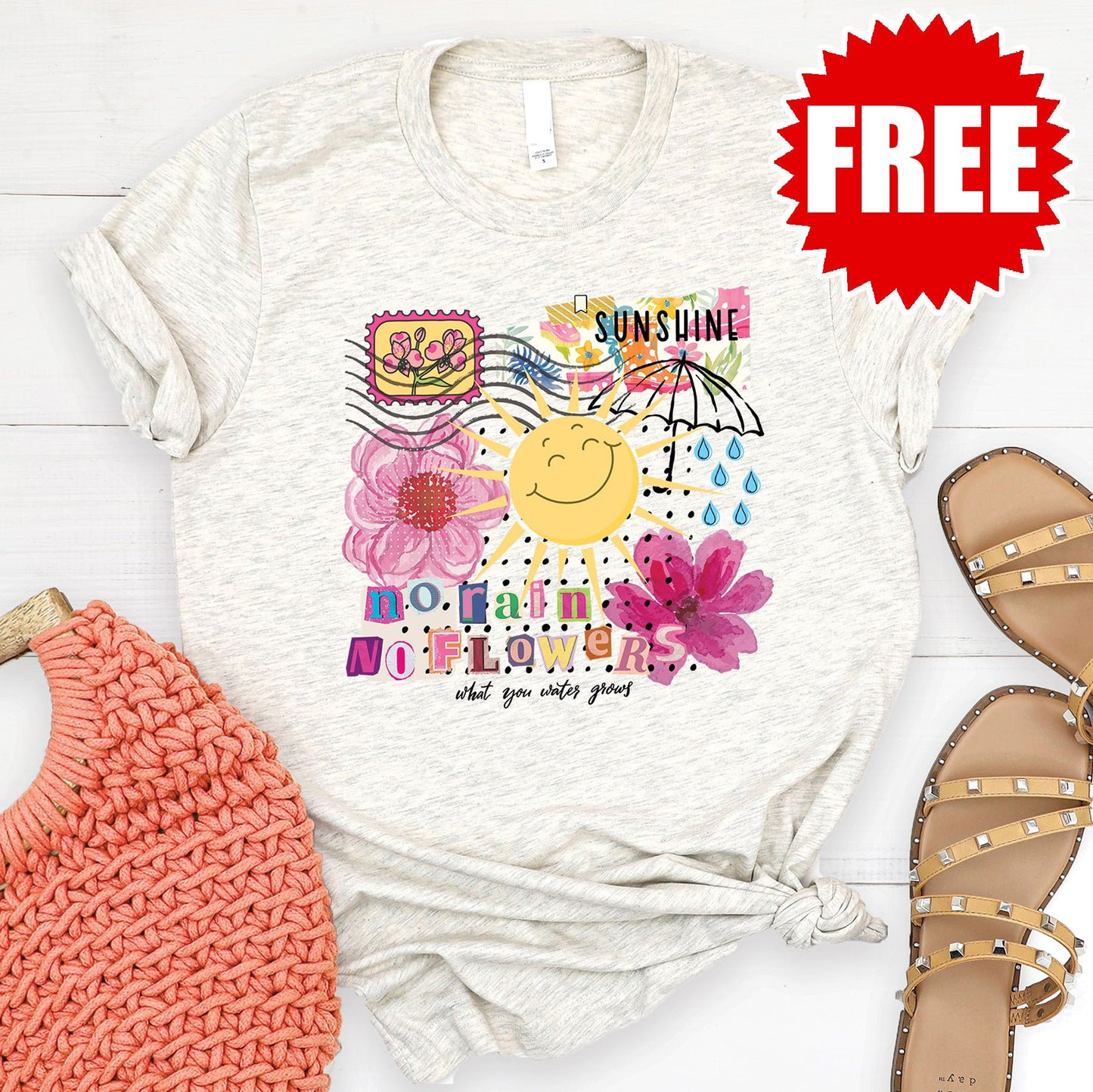No Rain No Flowers Tee - Heather Oatmeal - 0
