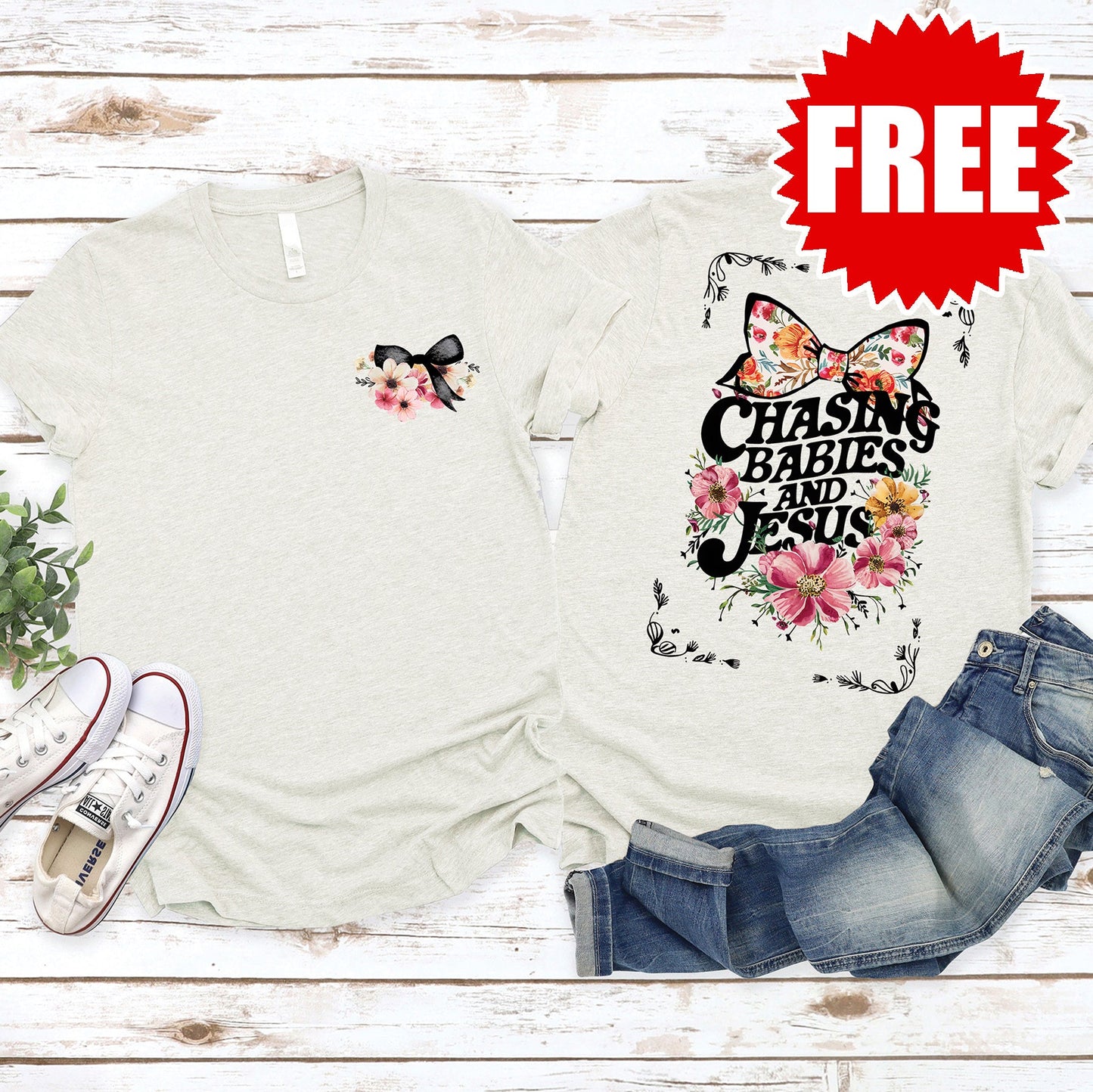 Chasing Babies and Jesus Tee - Heather Oatmeal