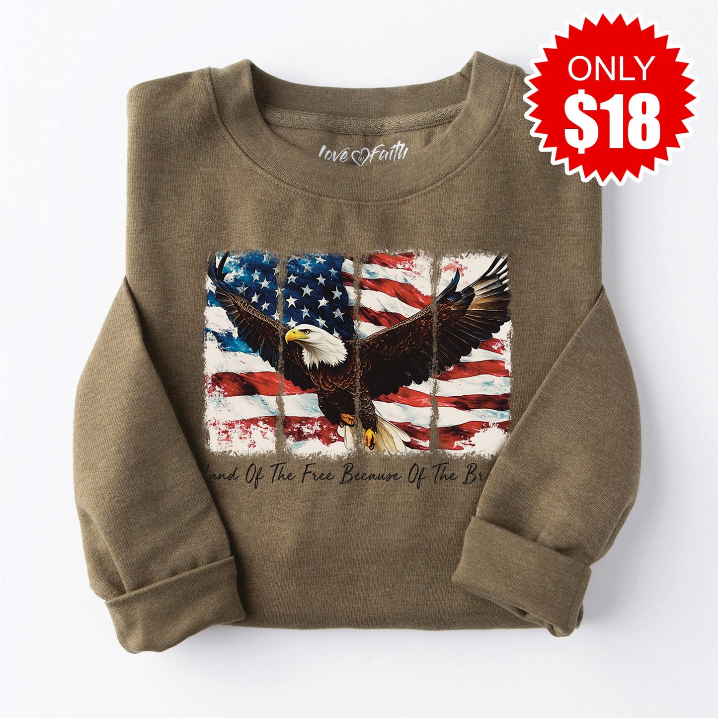 Land Of The Free Sweatshirt - Heather Olive - 18