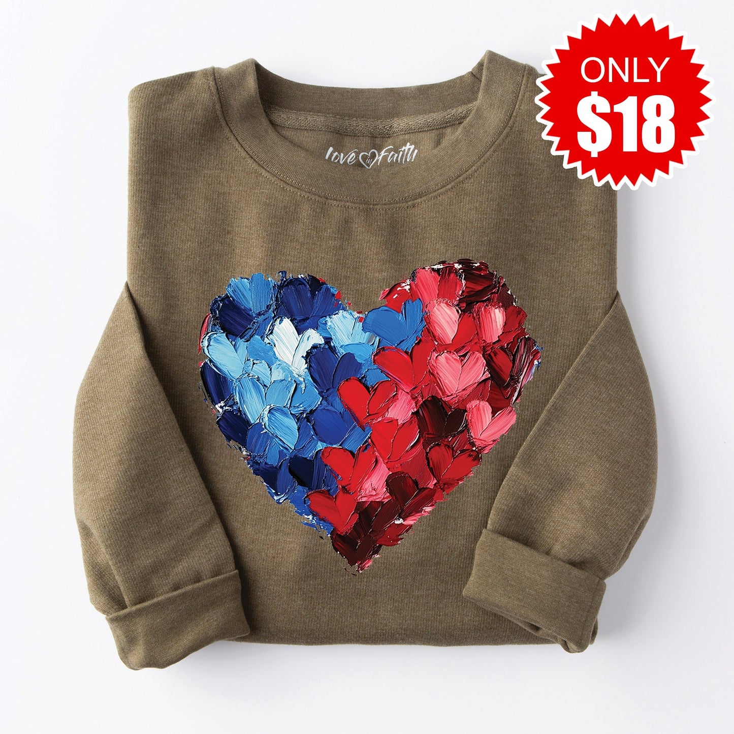 Brush Heart Sweatshirt - Heather Olive - 18