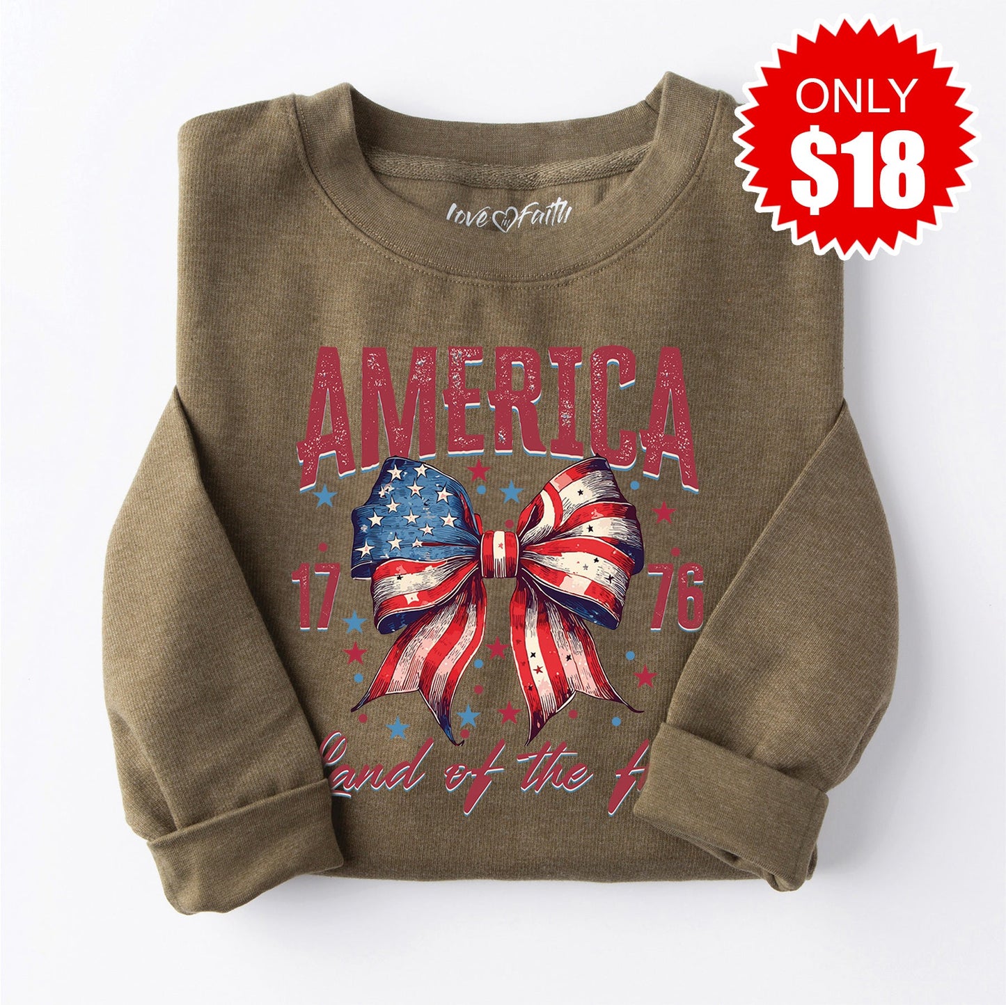 Land Of The Free Sweatshirt - Heather Olive - 18 Style001
