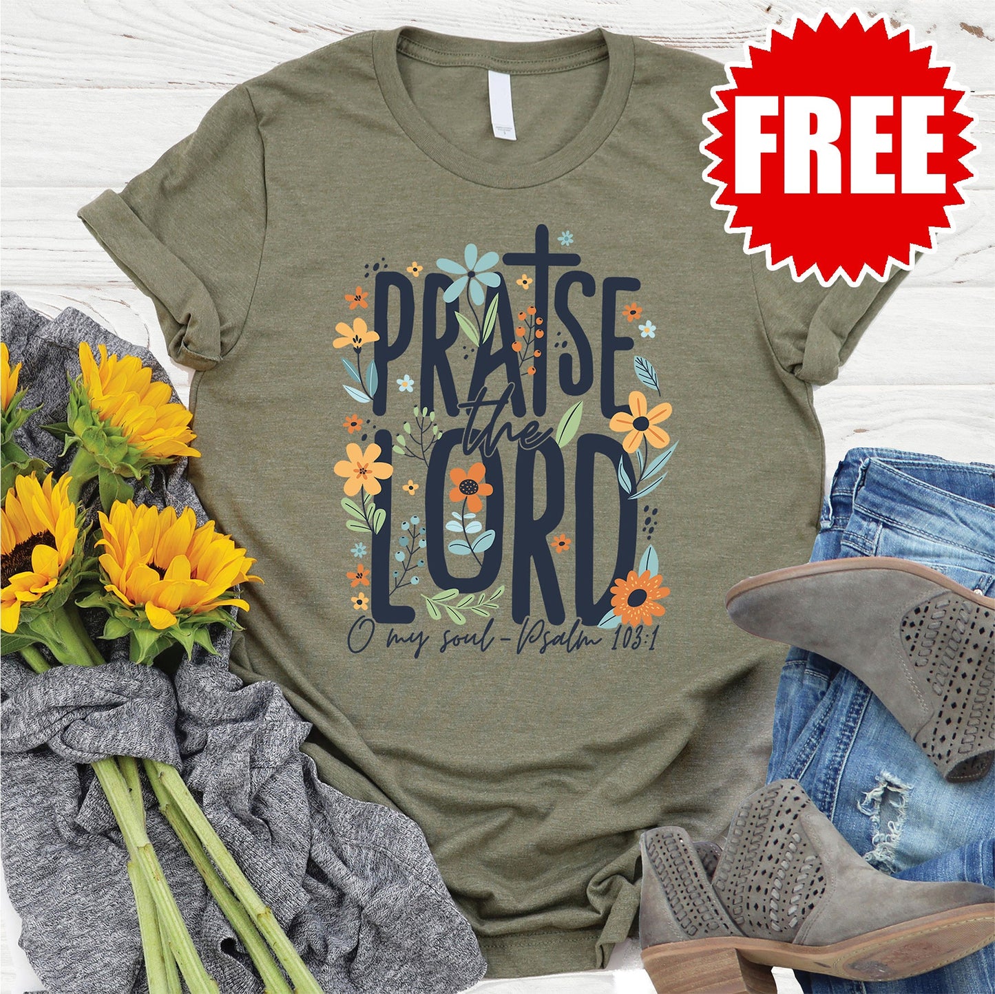 Praise the Lord Tee - Heather Olive Style001