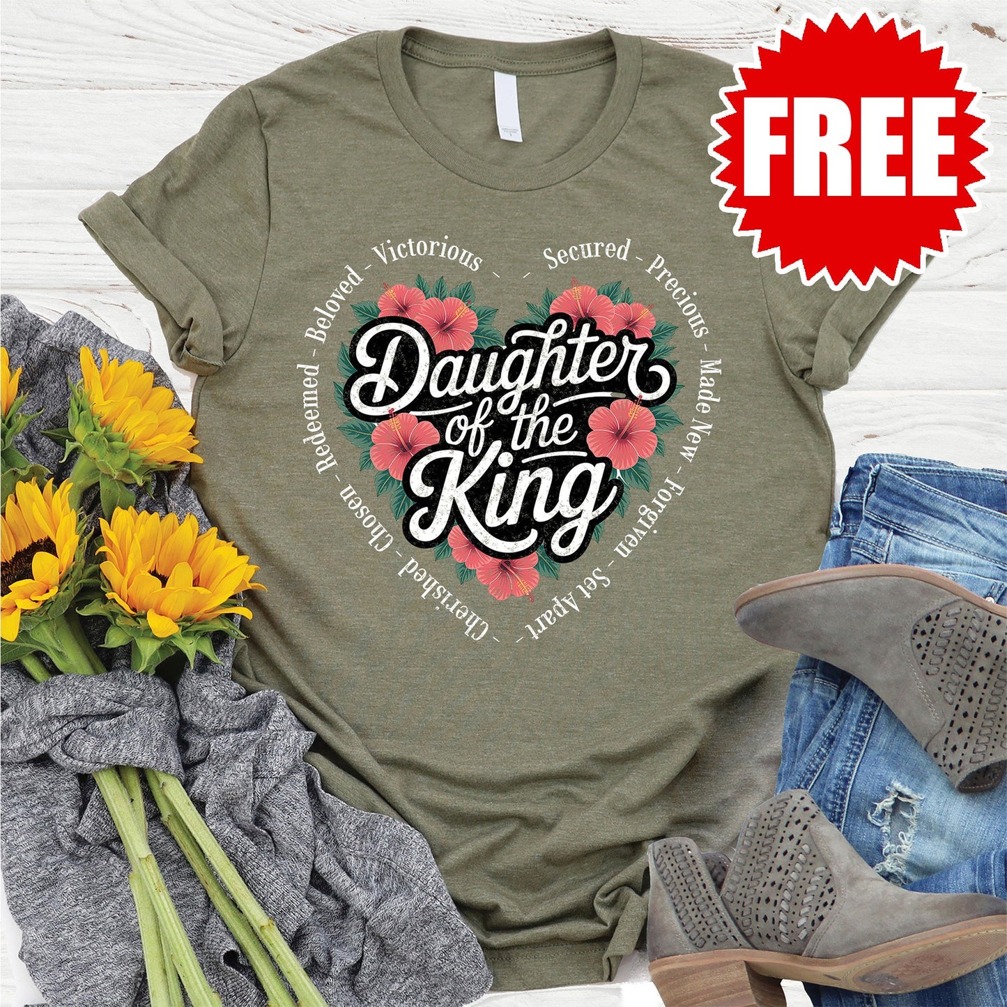 Daughter Of The King Tee - Heather Olive - 0