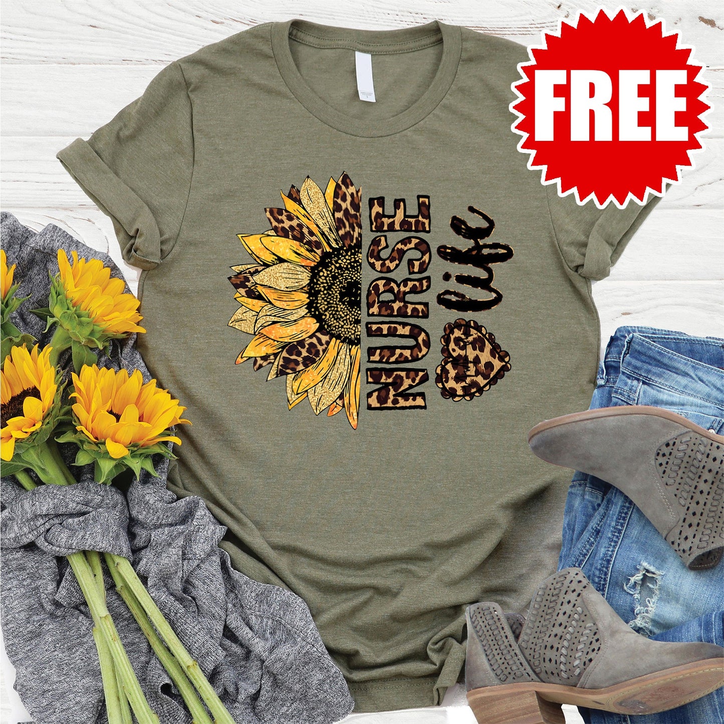 Nurse Life Tee - Heather Olive - FREE