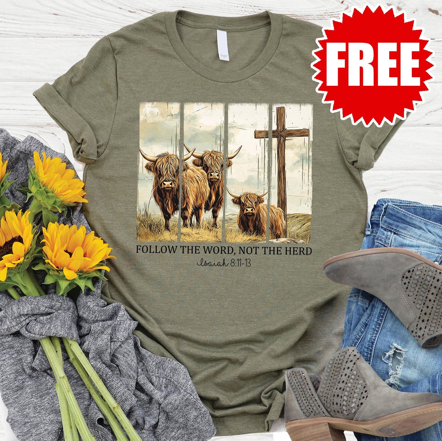 Follow the Word not the Herd Tee - Heather Olive - FREE