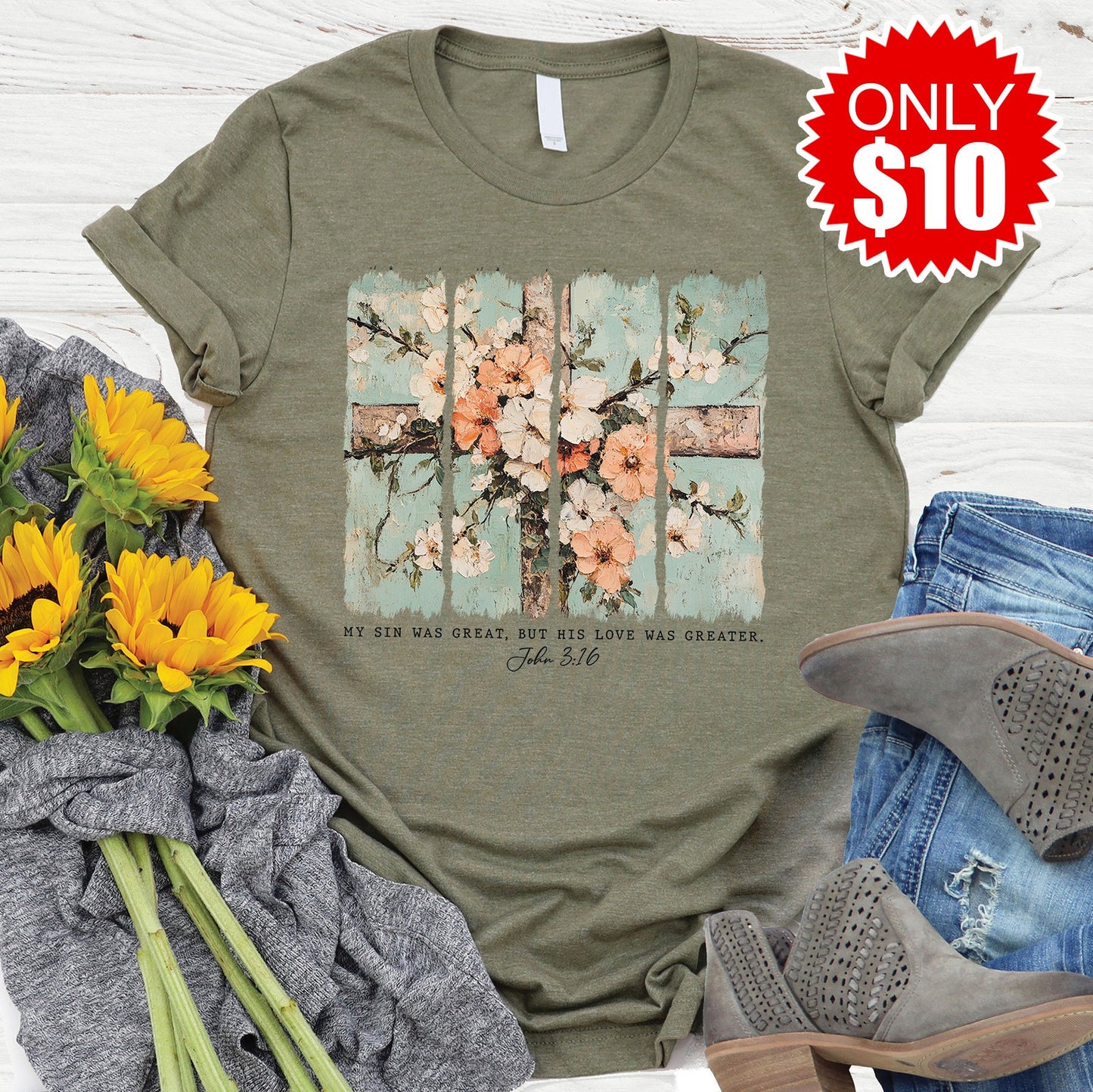 His Love Is Greater Tee - Heather Olive