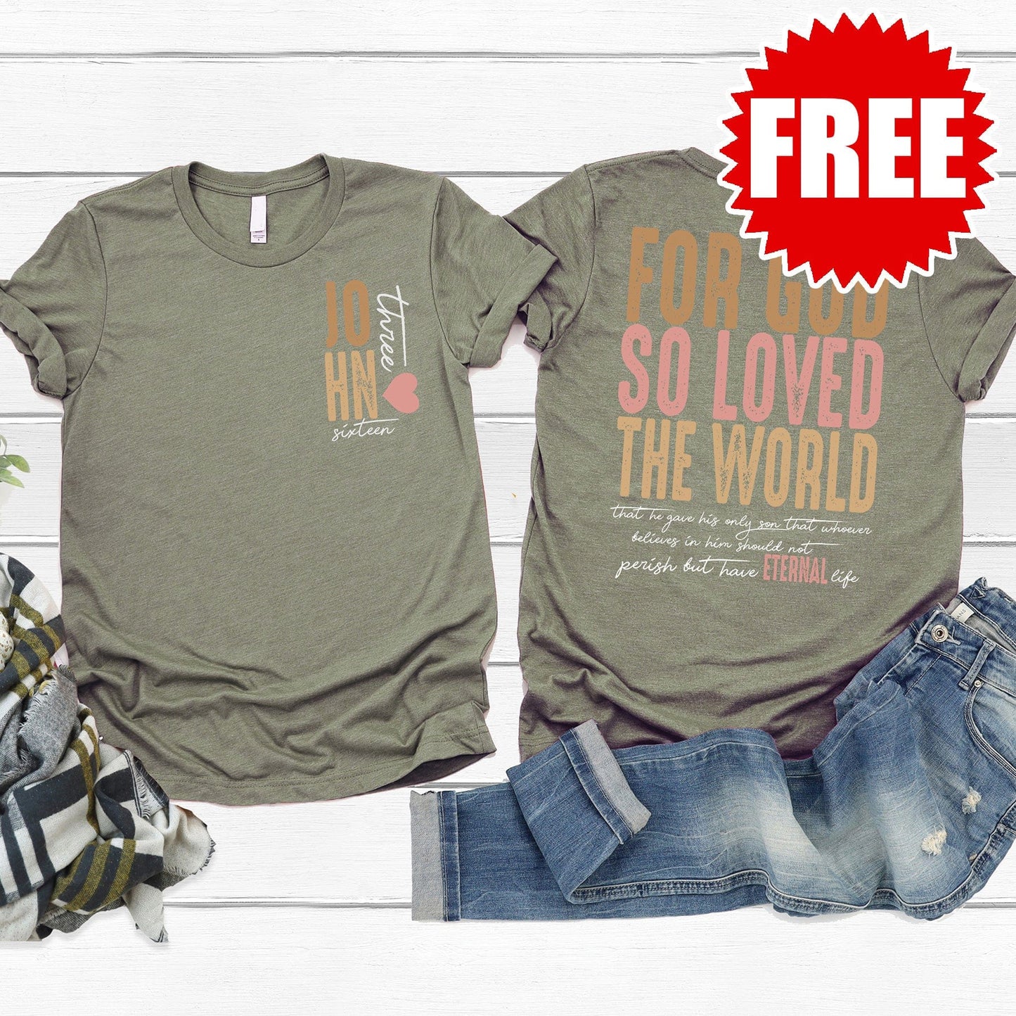 For God So Loved The World Tee - Heather Olive