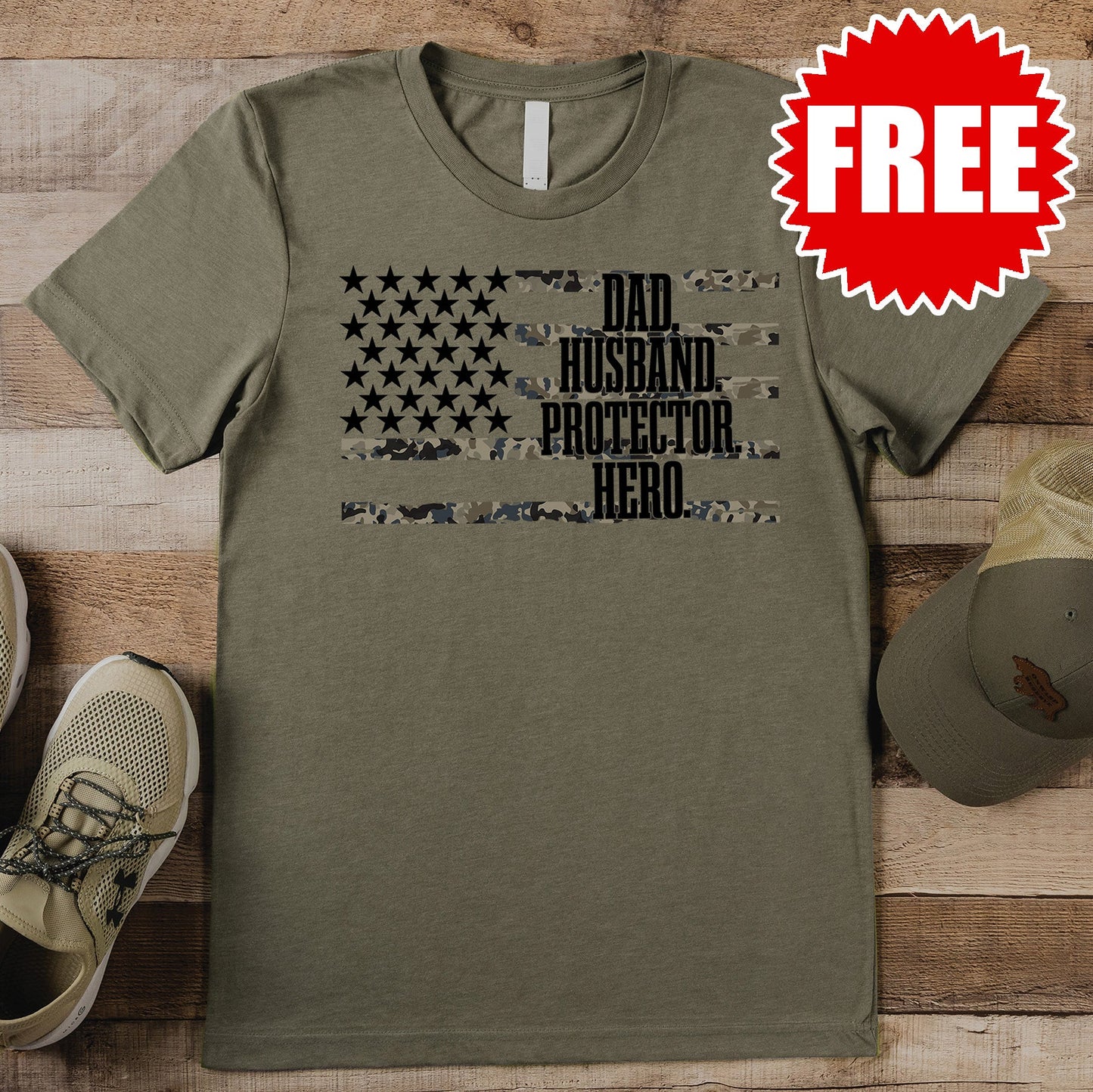 Flag Tee - Heather Olive - 0