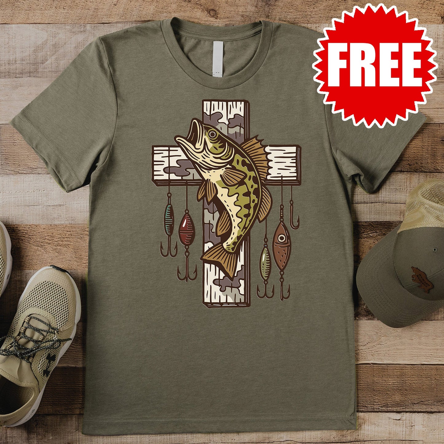 Camo Cross Tee - Heather Olive - 0