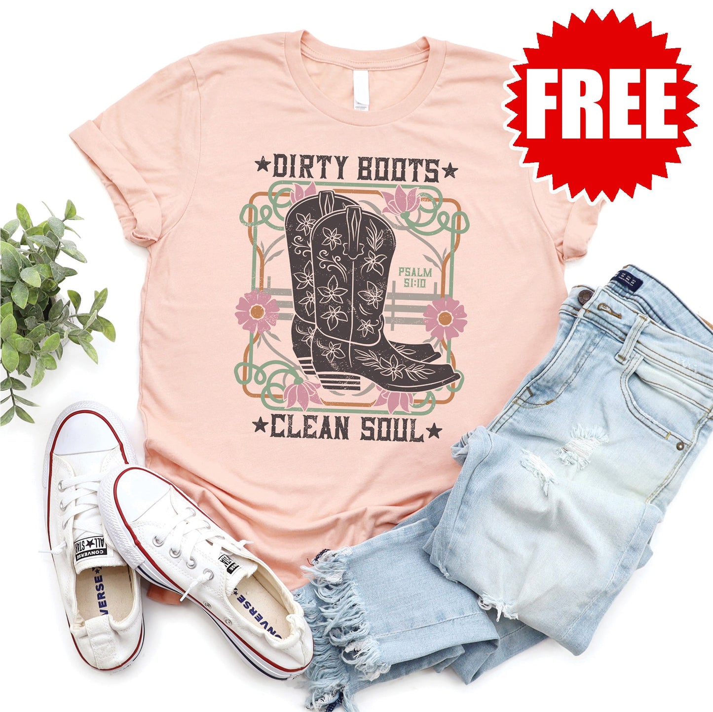 Dirty Boots Clean Soul Tee - Heather Peach Style001