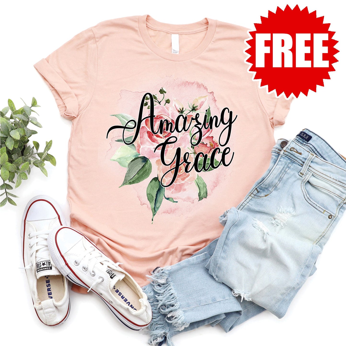 Amazing Grace Rose Tee - Heather Peach Style001