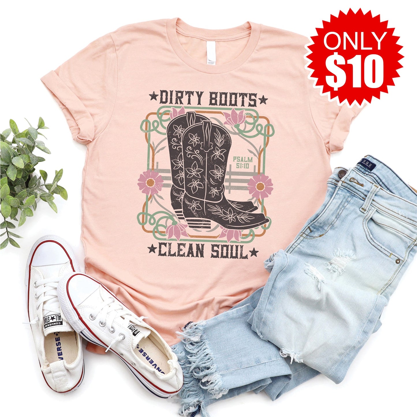 Dirty Boots Clean Soul Tee - Heather Peach