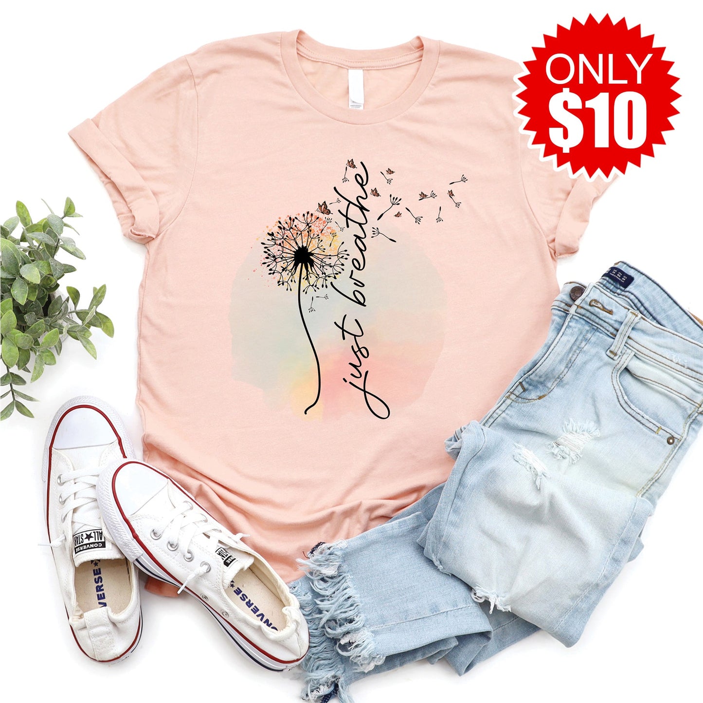 Just Breathe Tee - Heather Peach