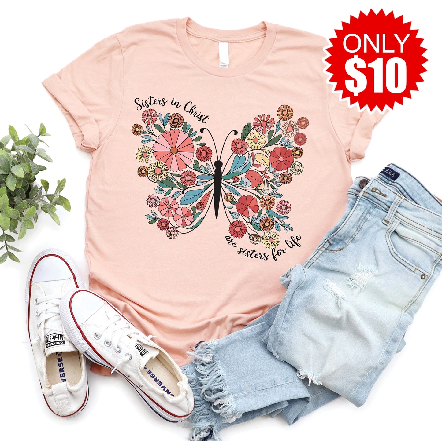 Sisters In Christ Tee - Heather Peach