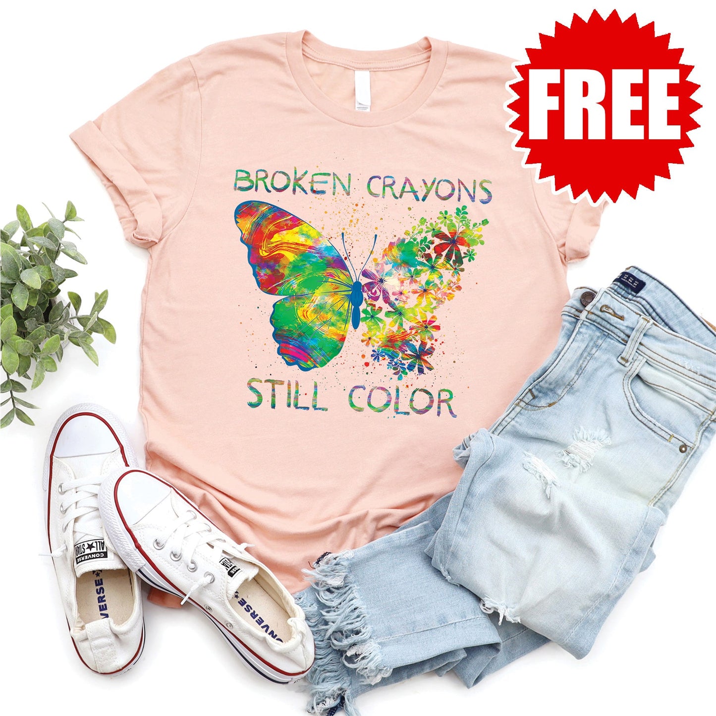 Broken Crayons Tee - Heather Peach - 0
