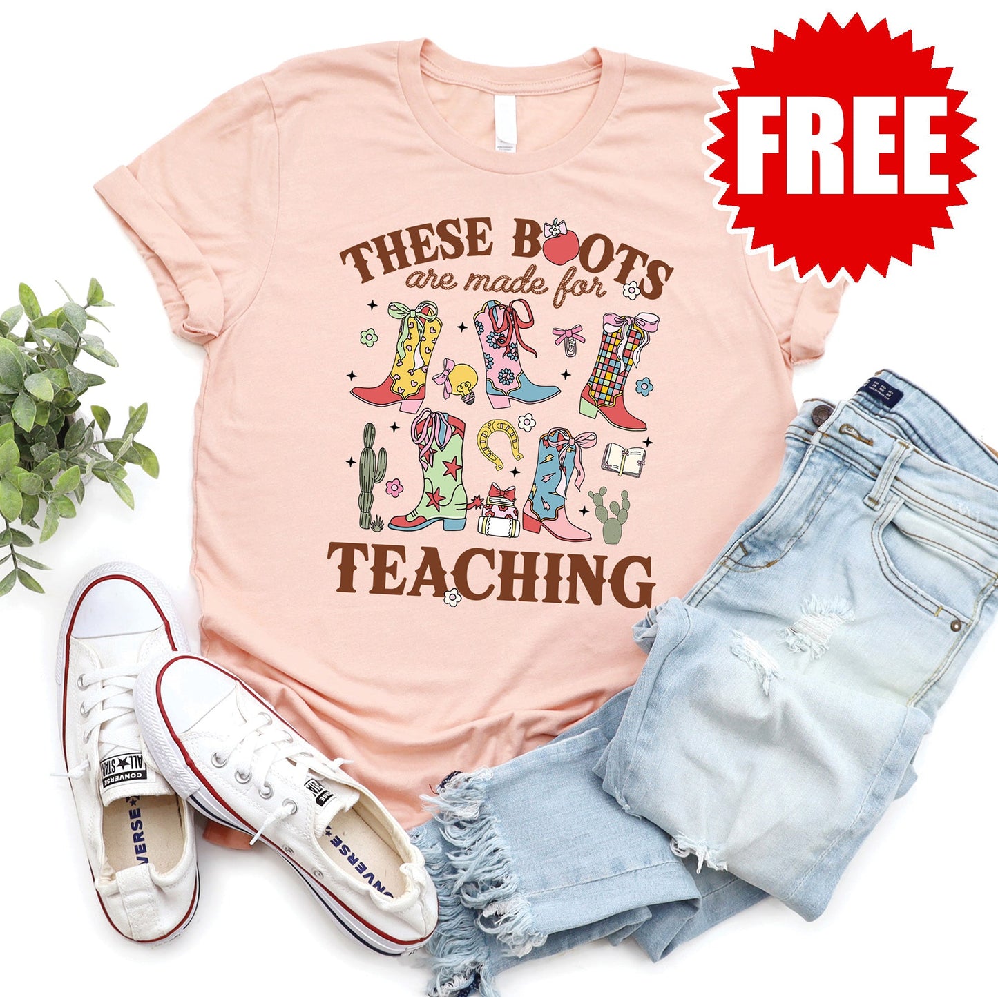 Teaching Boots Tee - Heather Peach - 0