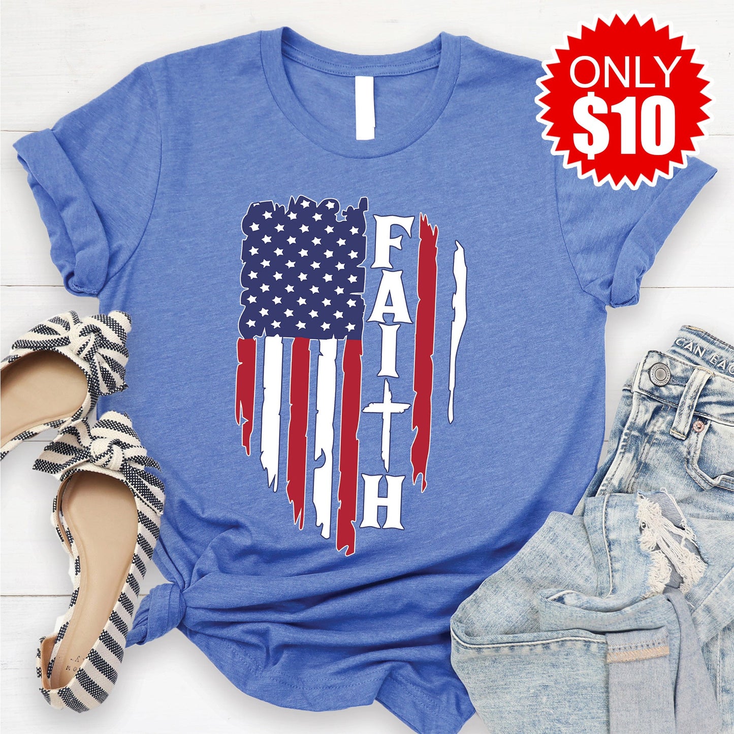American Faith Tee - Heather Royal Blue