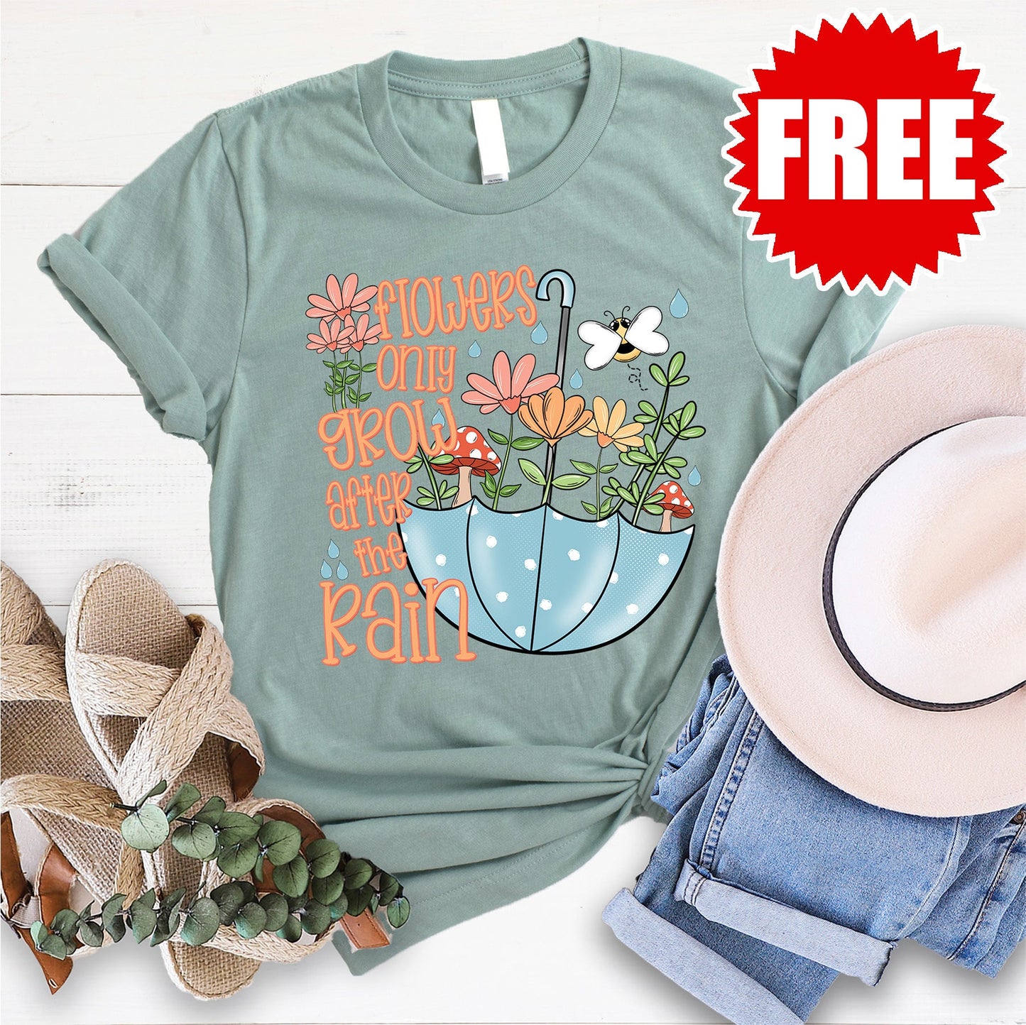 Flowers Tee - Heather Sage - 0