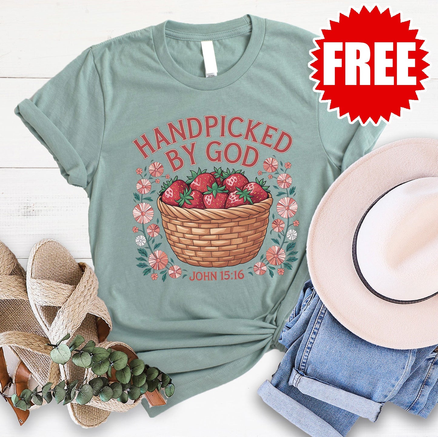 Handpicked by God Tee - Heather Sage - 0